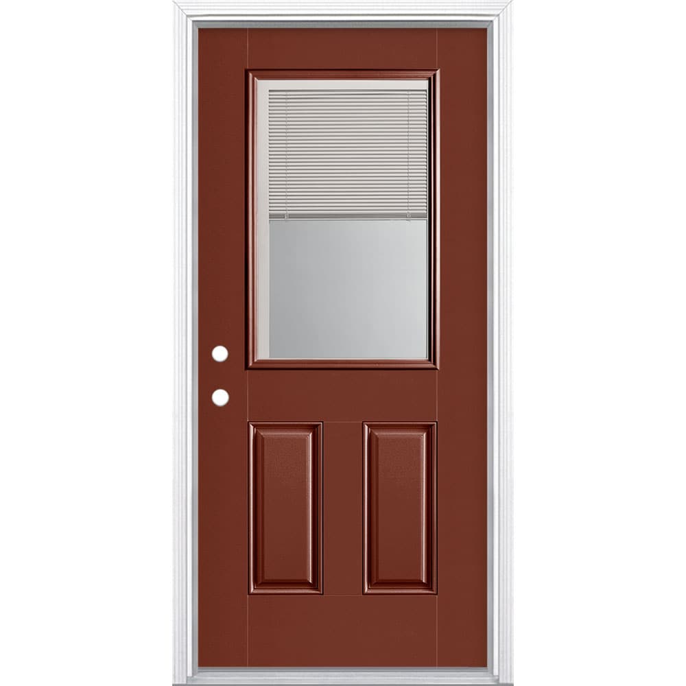 Masonite 1218476 36-in x 80-in x 4-9/16-in Fiberglass Half lite Right-hand inswing Fox tail Painted Prehung Front Door with Brickmould Insulating core with Blinds