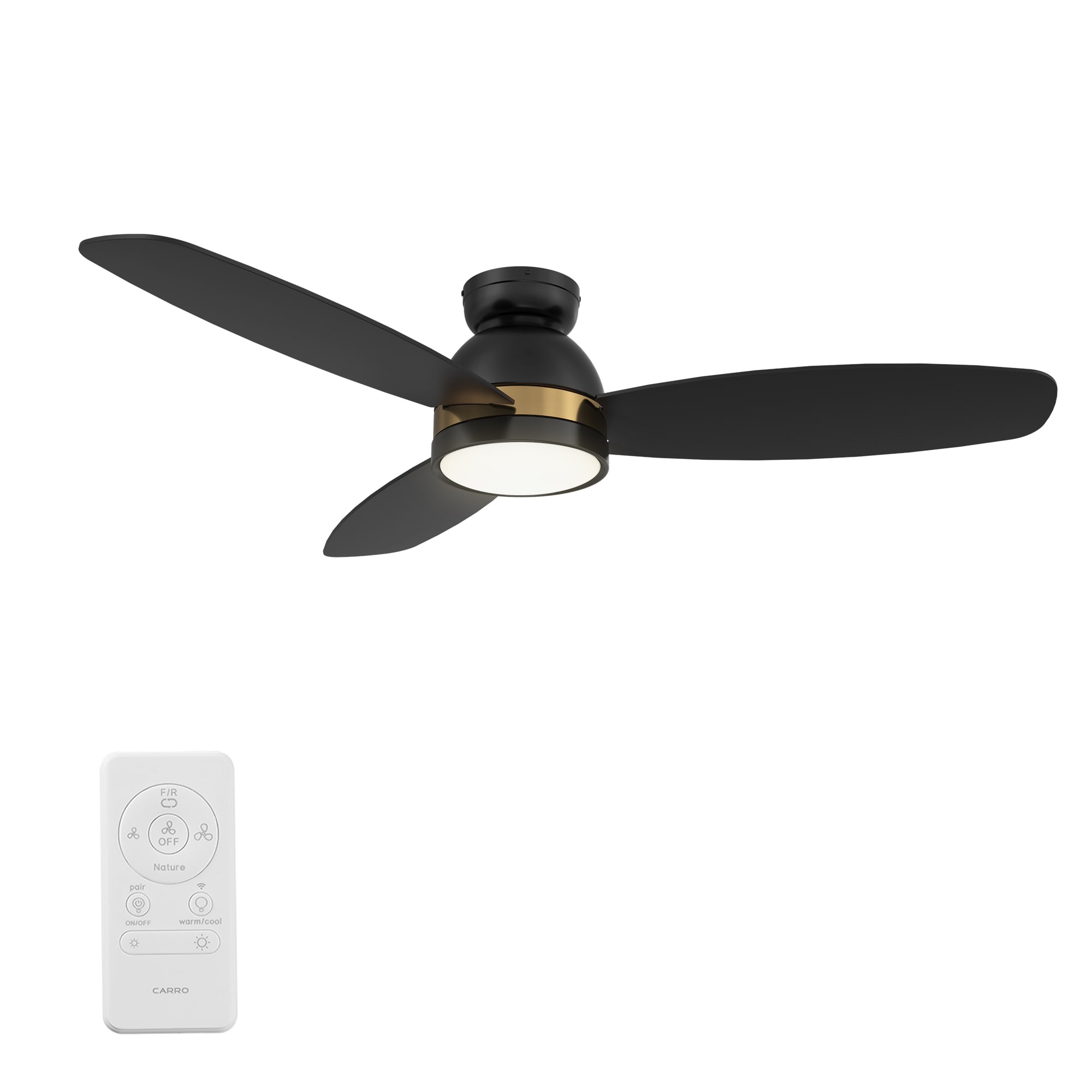 CARRO USA Ranger 52-in Silver with Black Blades Indoor Flush Mount Smart Ceiling Fan with Light (3-Blade) LWGS-523B-L11-S2-1 Sansujyuku sansujyuku.com