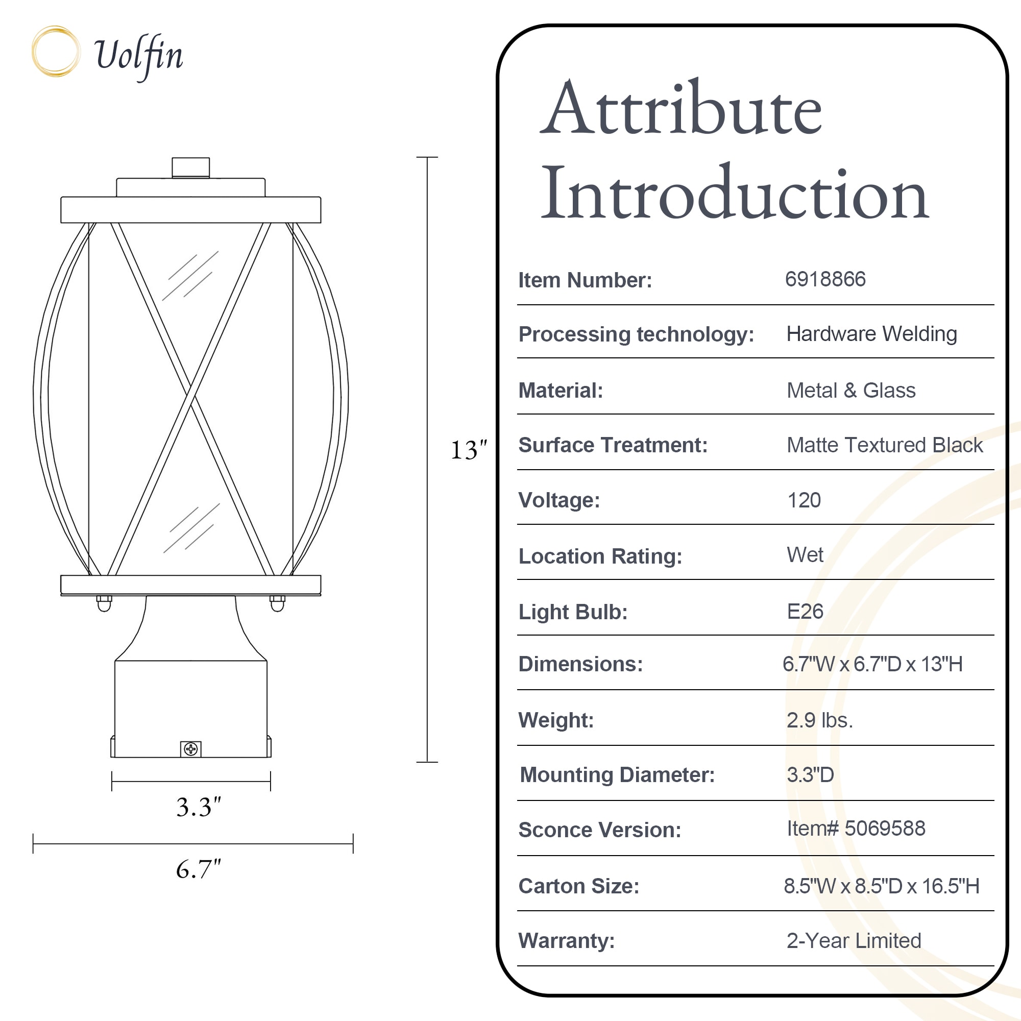Uolfin BIJUFV-LWS25601-69 Complete-Post-Lights - View #3