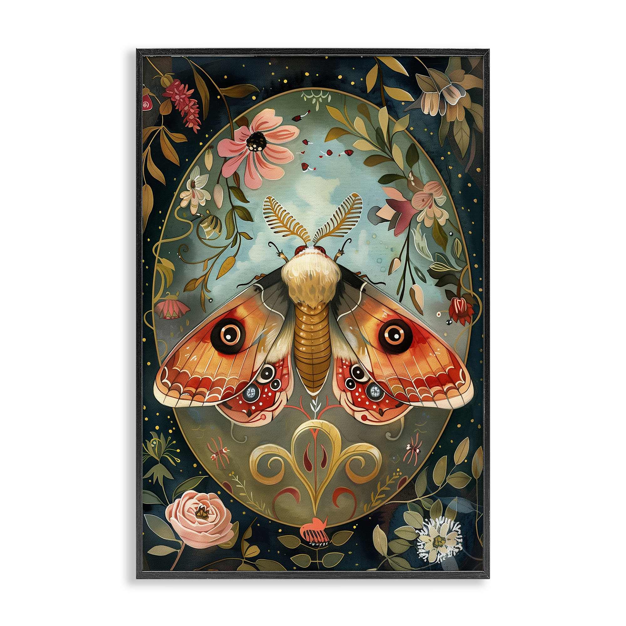 Stupell Industries BT-885-FR-12X18 Ornate Bordered Victorian Moth Framed Giclee design by The Dutch Lady