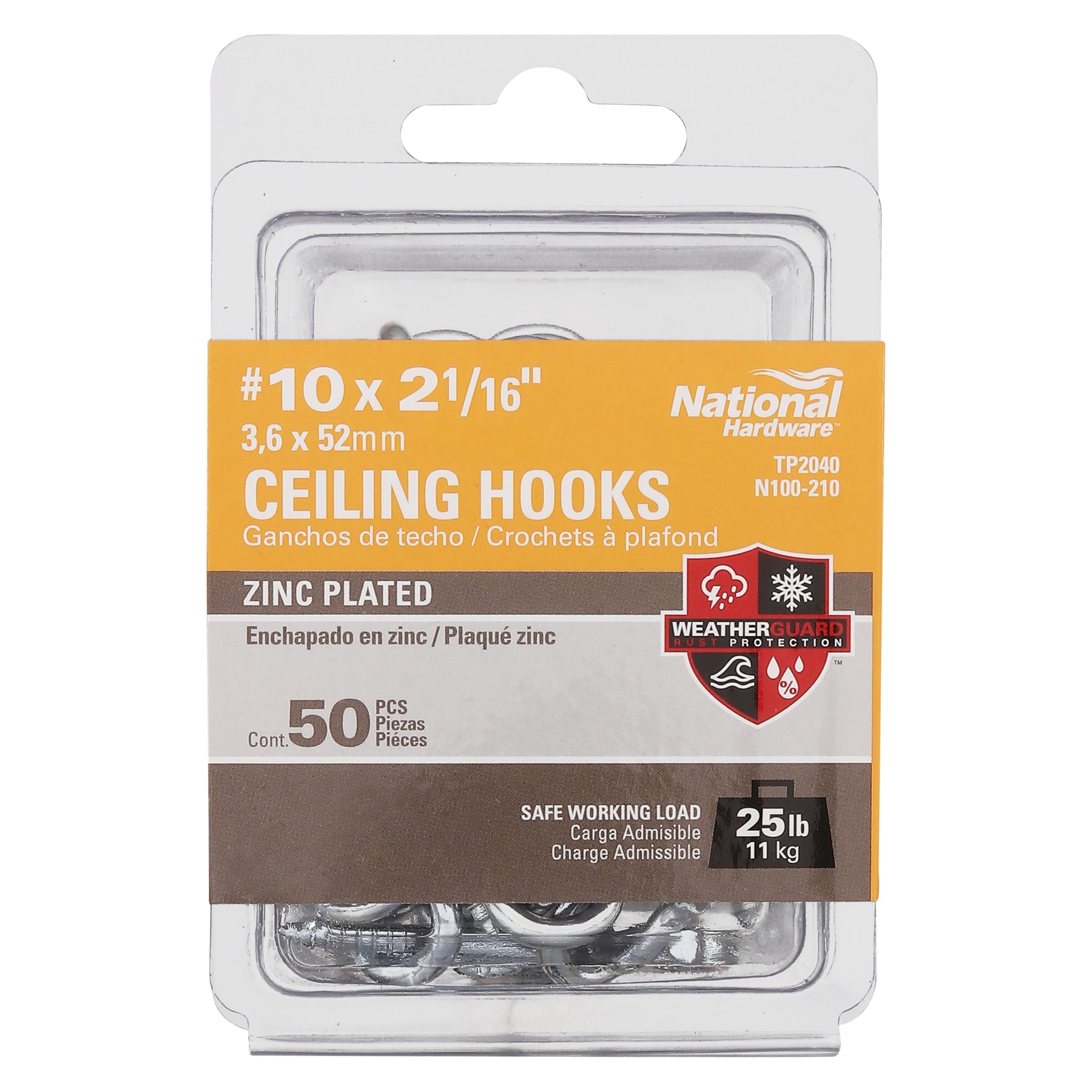 The Hillman Group 592522 Ceiling Hook #10 6-Pack Zinc 