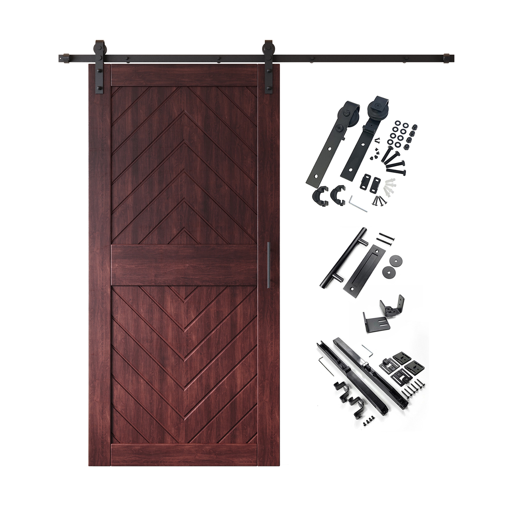 HOMACER YT1H084C-JT2-4084-RD 40-in x 84-in Red Mahogany Herringbone Pine Wood Solid core Single Barn Door (Hardware Included)