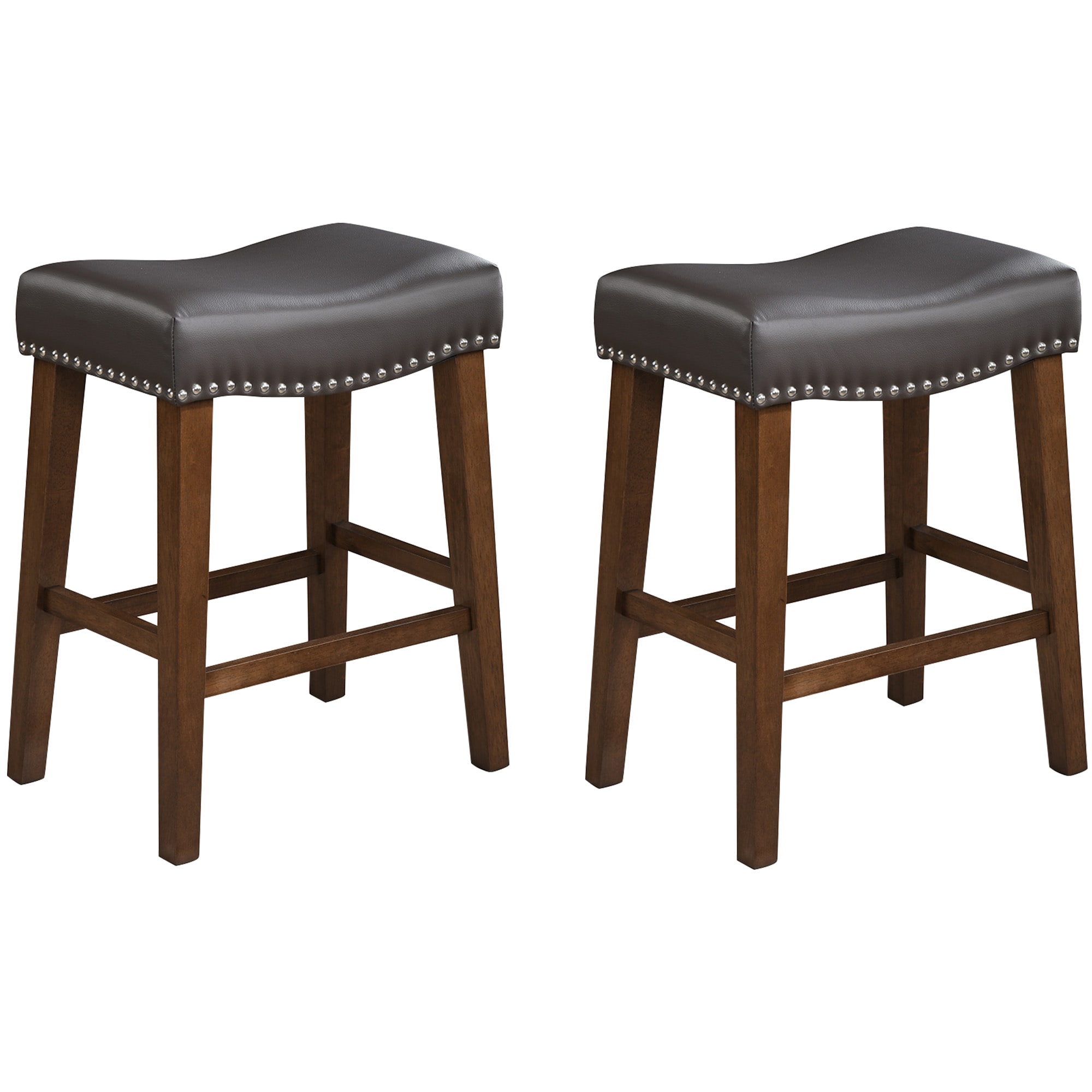 prilinex 33159408 Set of 2 Brown 24-in H Counter height (24-in to 27-in) Saddle Seat Upholstered Wood Bar Stool