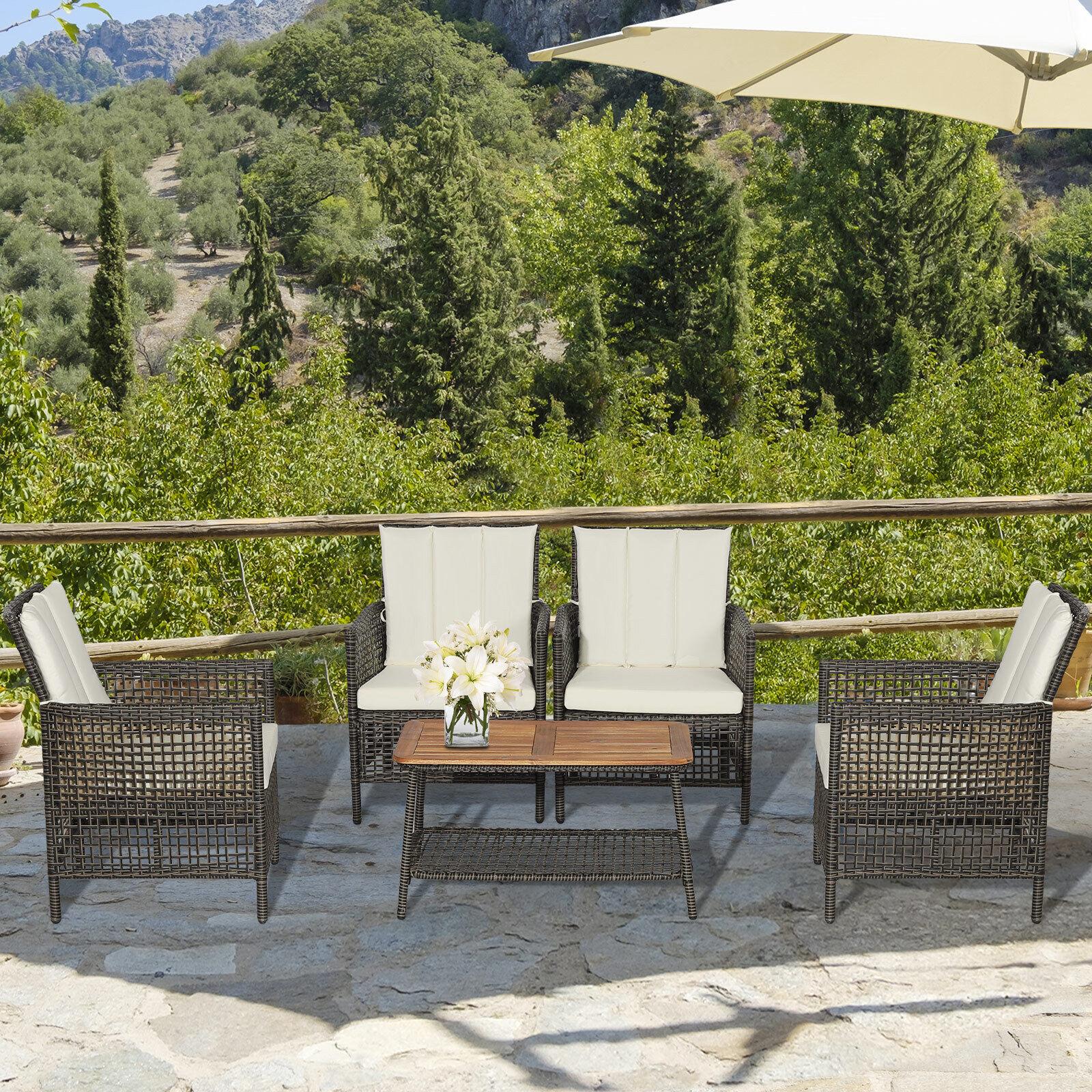 BABOOM BOM-243WH+-CO 5 -Piece Rattan Patio Conversation Set with Off-white Cushions
