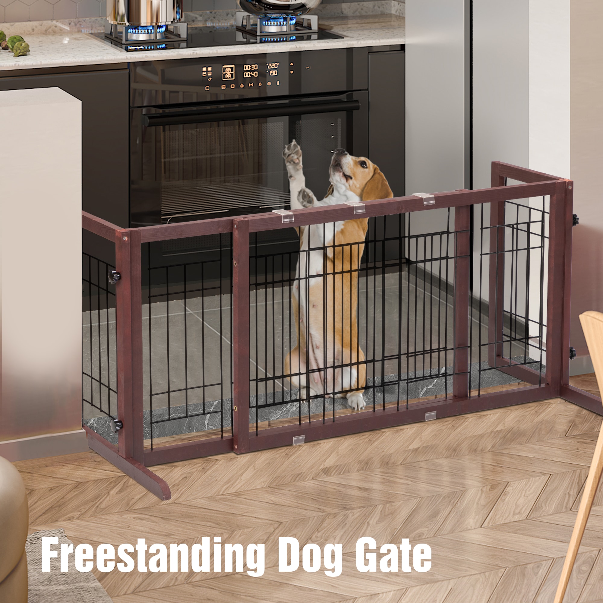 Coziwow 21-in H Freestanding Expandable Brown Wood Pet Gate in the Pet ...