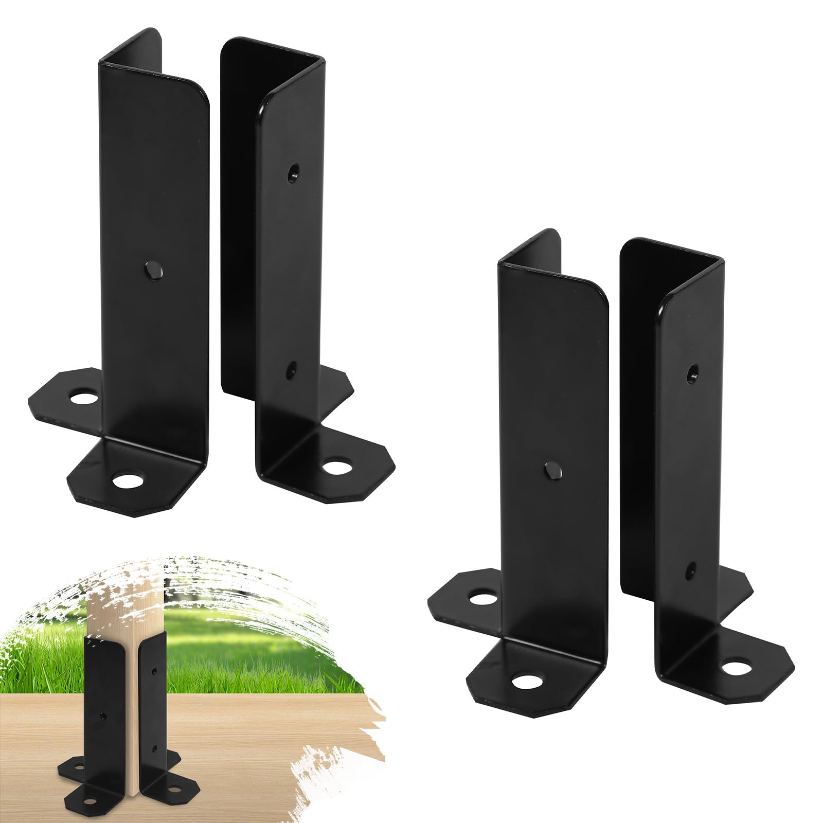 Phyfalip  4 pcs Adjustable Post Base Bracket Fits 2x2 2x4 4x4 Wood Post Anchor for Deck Fence Pergola Railing Mailbox with Screws Heavy Duty Metal