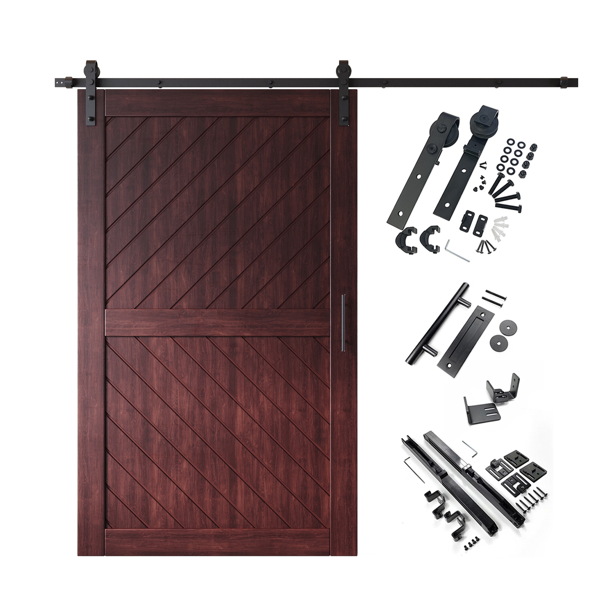HOMACER YT1H108C-XT3-5080-RD 50-in x 80-in Red Mahogany Prefinished Non-standard Pine Wood Solid core Single Barn Door (Hardware Included)
