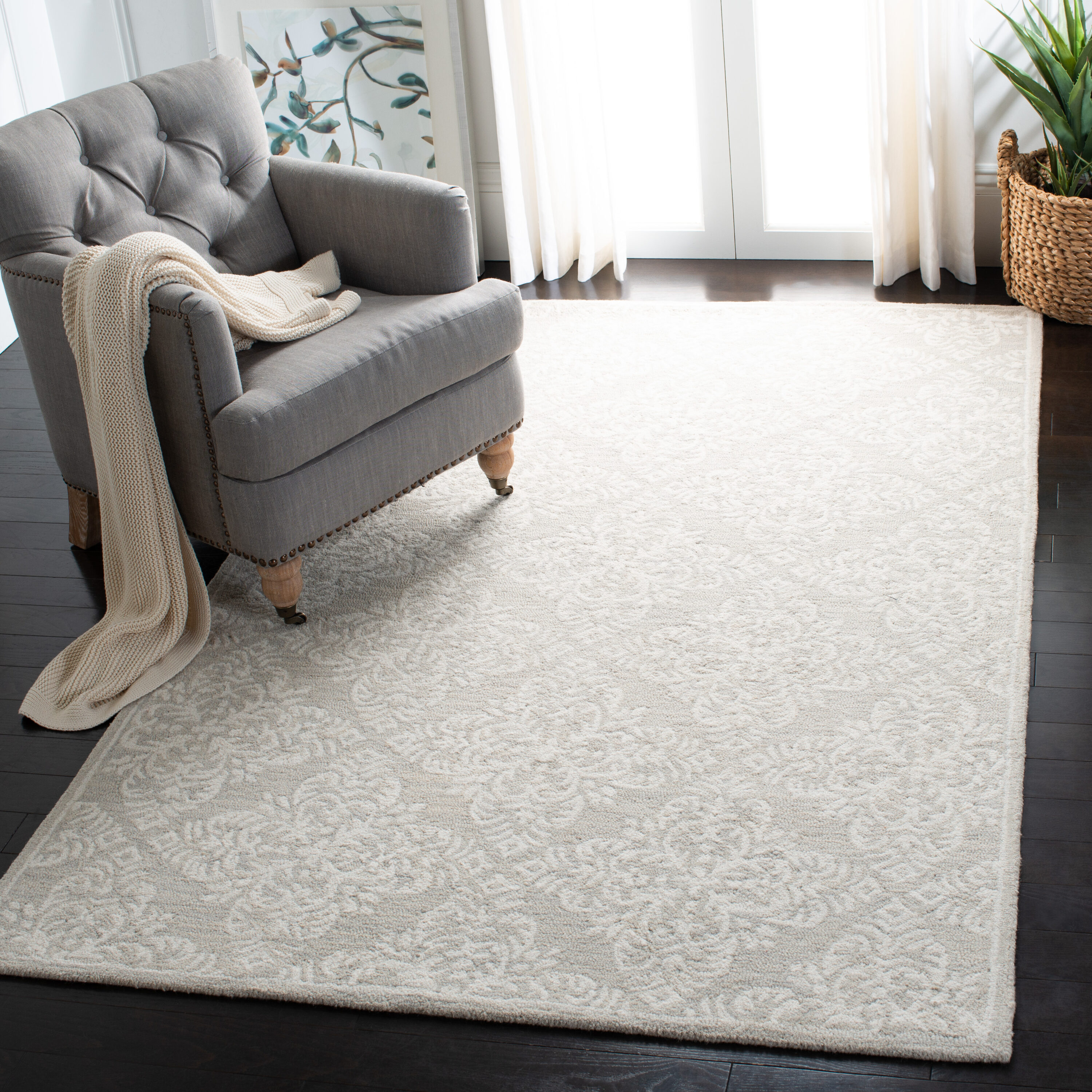  Micro-Loop 515 Silver/Ivory Traditional 4ft x 6ft Small Rectangle Rug