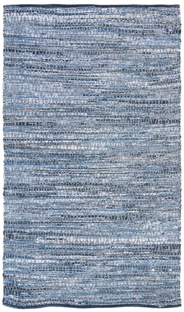 Handmade Blue Cotton Flat Woven Rectangular Rug