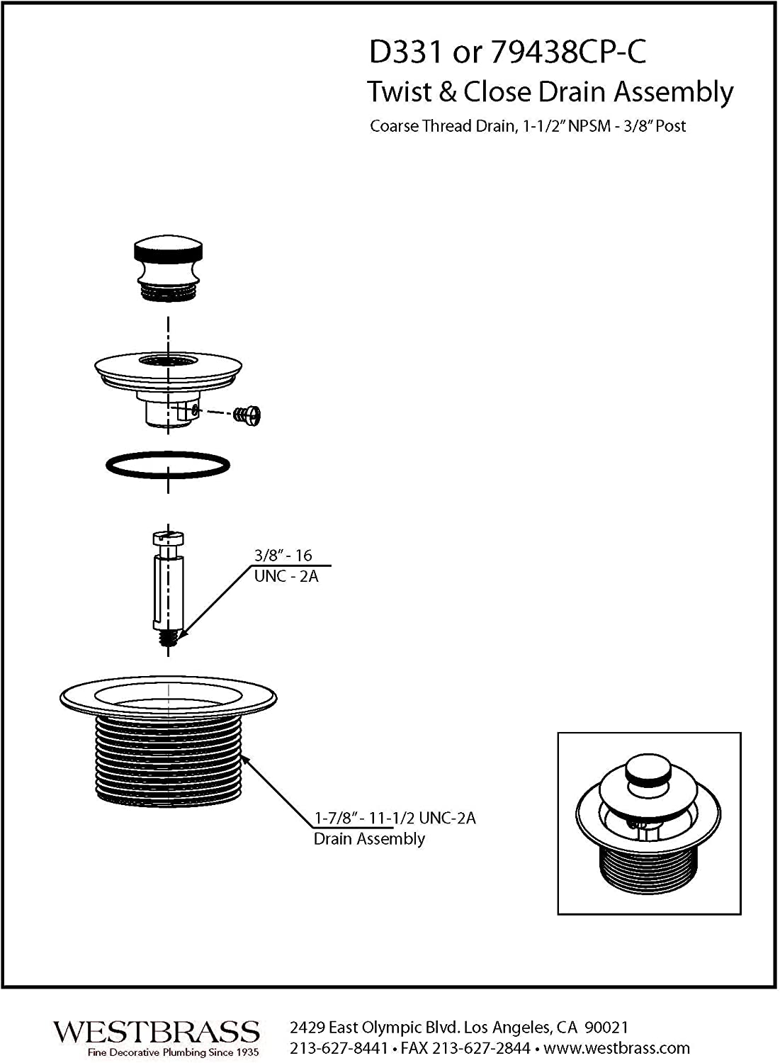 WESTBRASS D331-12 Tub-Drain-Accessories - View #2
