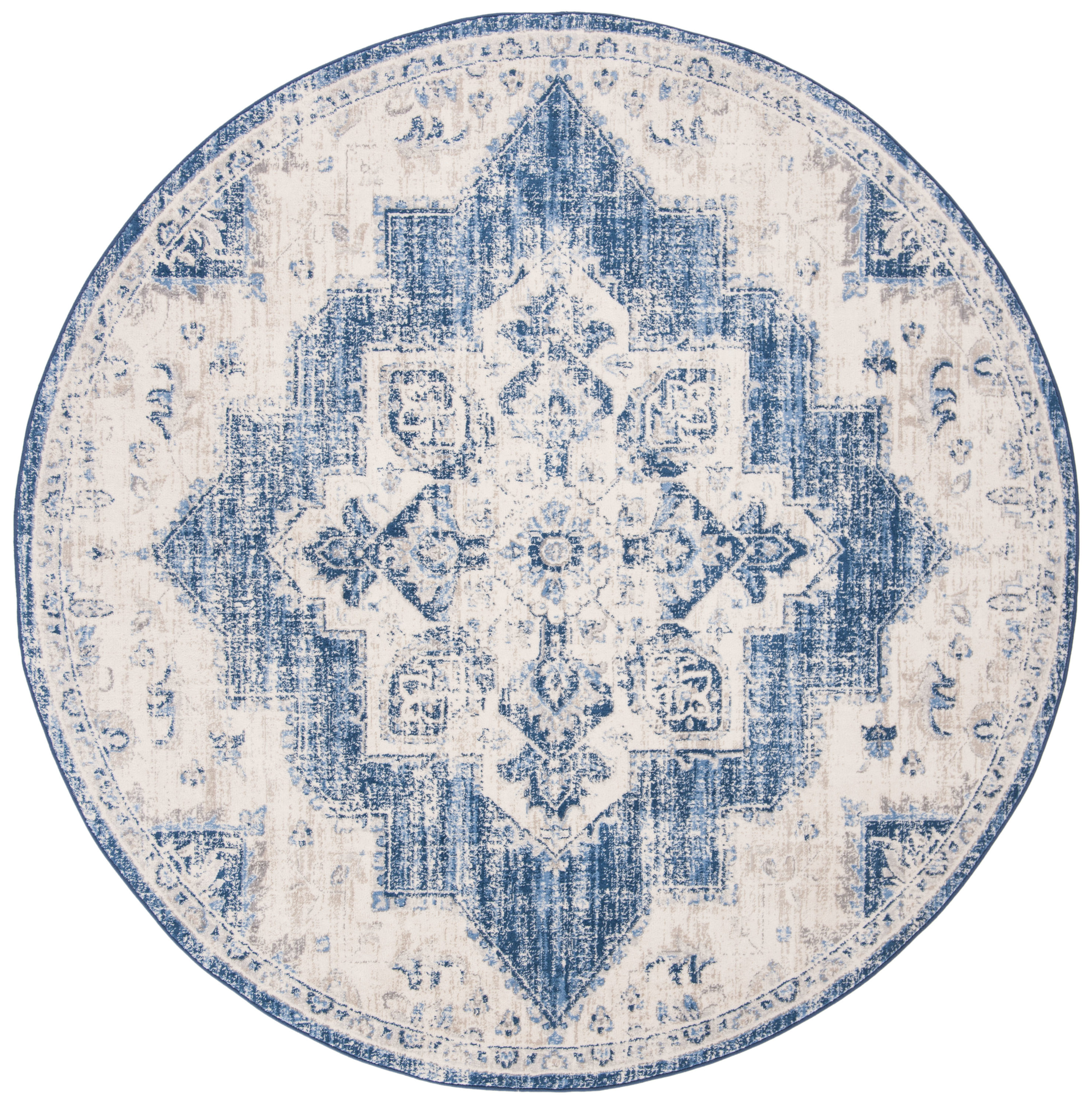 Safavieh BNT865A-9R Brentwood Clara 9 x 9 (ft) Loomed Polypropylene Ivory/Navy Round Indoor Distressed/Overdyed Bohemian/Eclectic Area rug