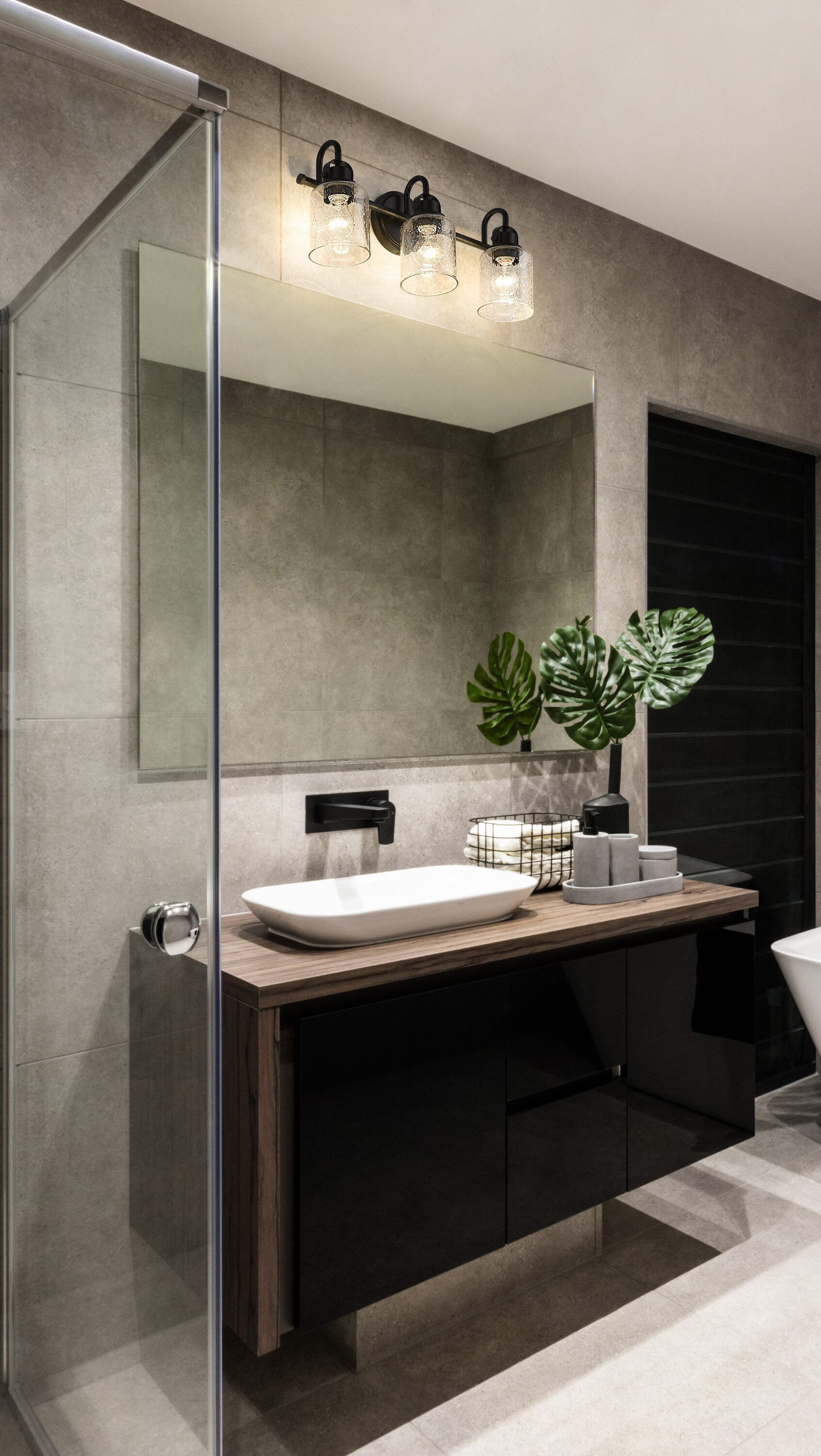 Matte Black Industrial 3-Light Steel Vanity Fixture
