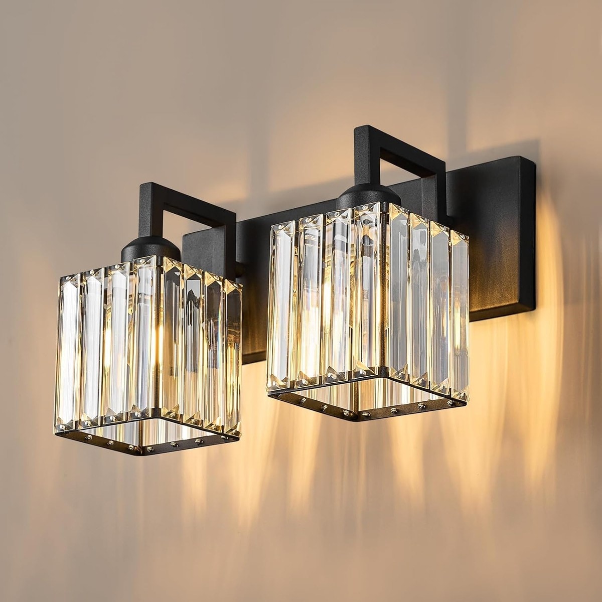 Slagawa  2-Light Black Crystal Bathroom Vanity Light Wall Fixture with E26 Socket for Bathroom Dressing Table
