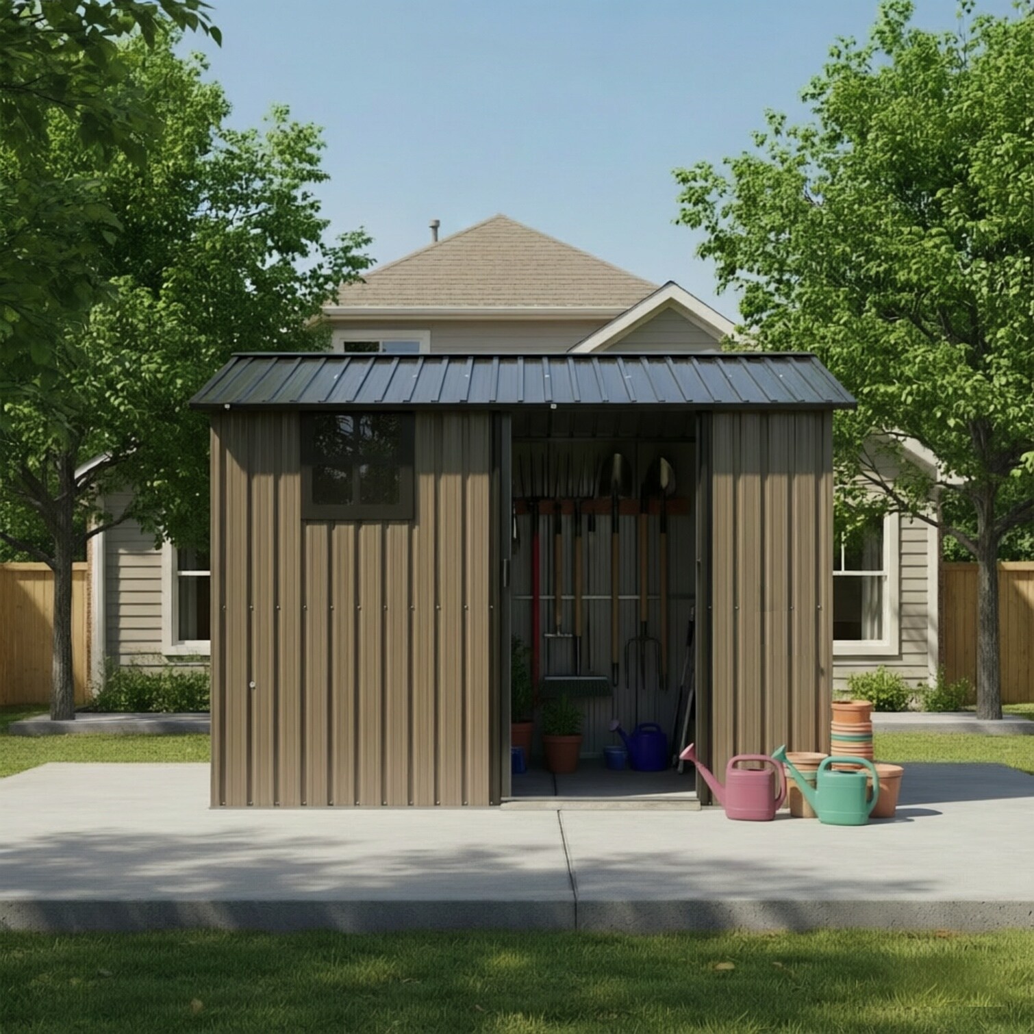 Naturefalls Warm Brown Storage Shed combining 6 ft Storage and Sliding