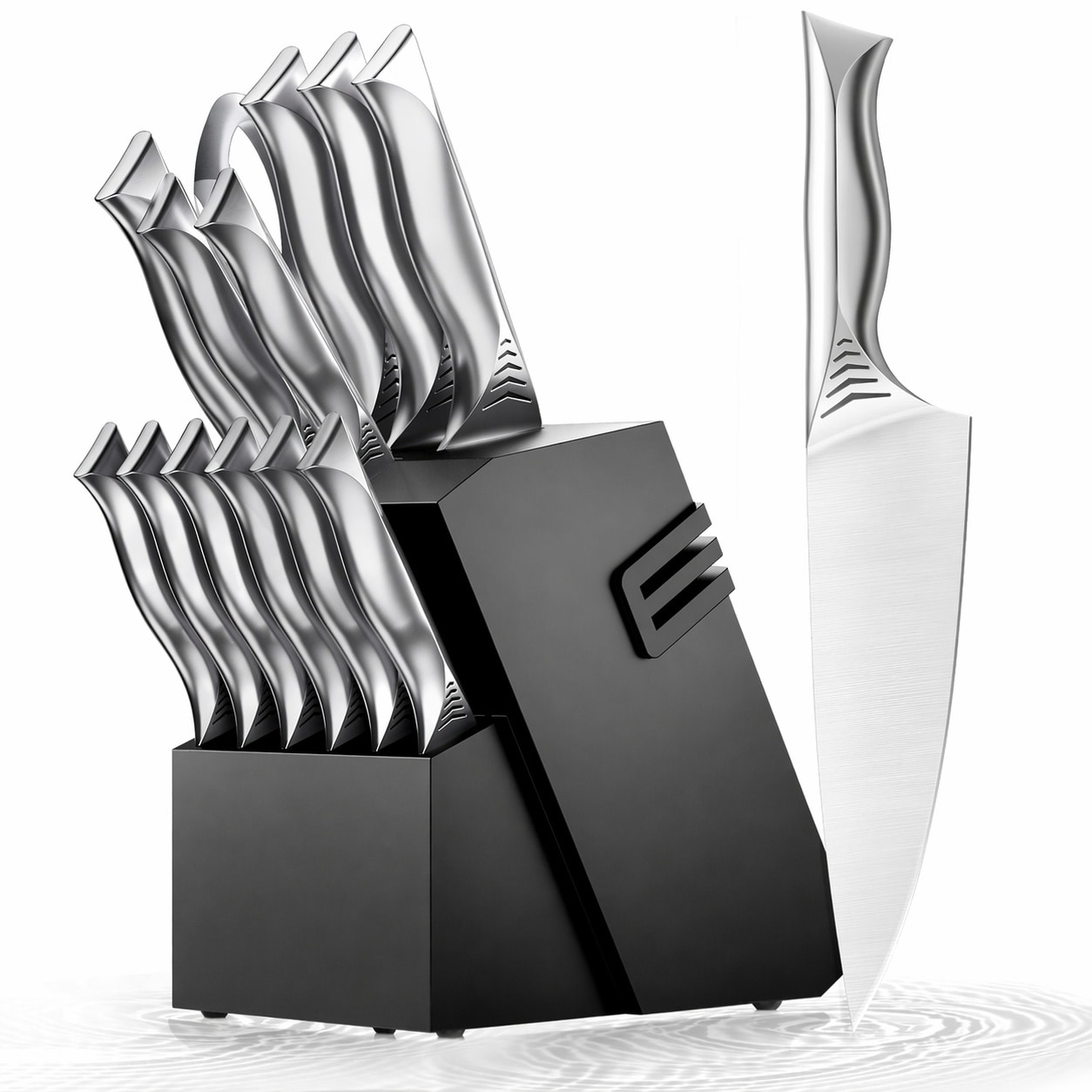 LAIFUCAM  Kitchen Knife Set with Block 15 Piece Knife Block Set with Built in Sharpener High Carbon Stainless Steel Kitchen Knives Set for