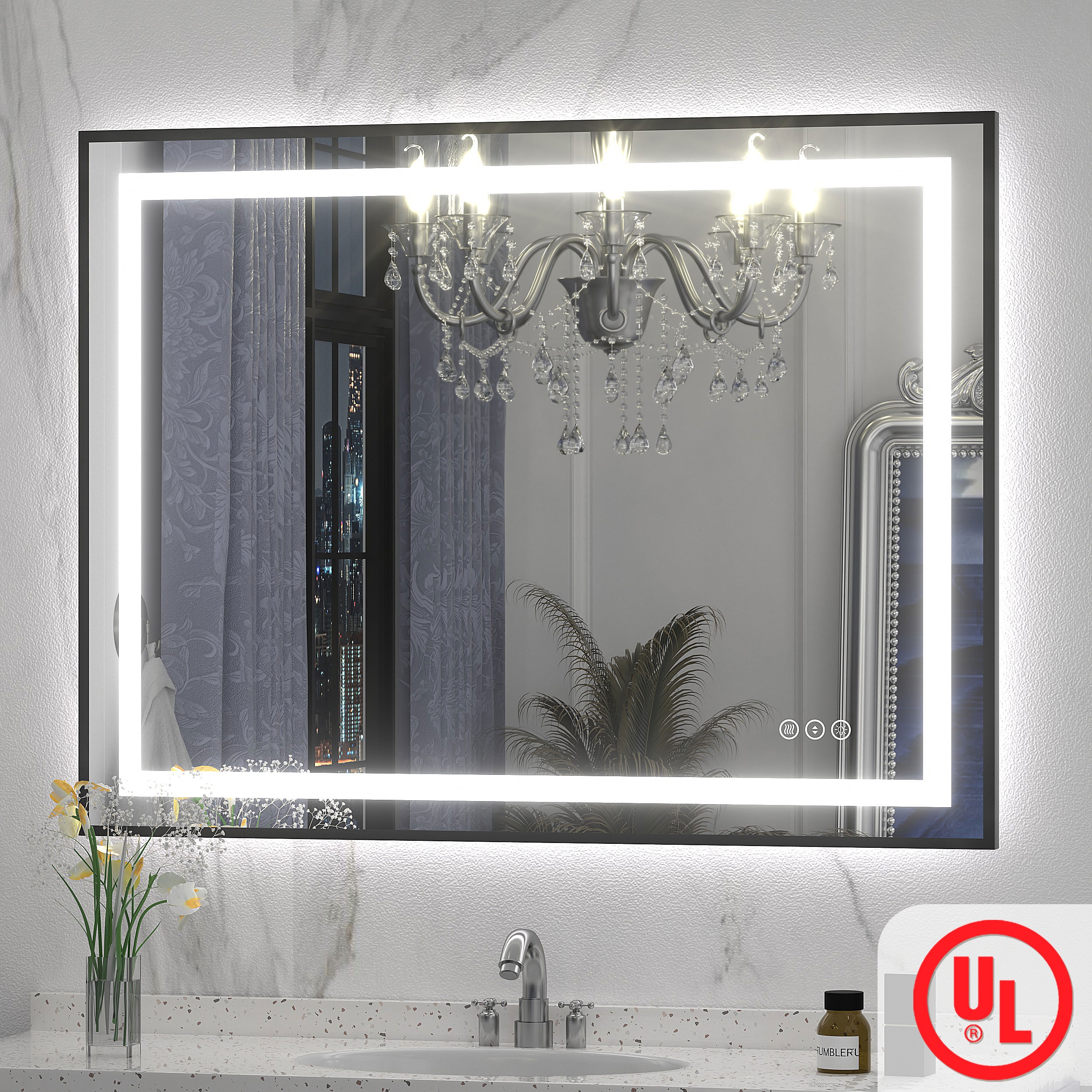Apmir 40-in W x 30-in H UL Certified Black Aluminum Frame Front and Back LED Anti-Fog Stepless Dimmable 3-Color Lighting 3-Year Warranty Tempered Glass Bathroom Vanity Mirror