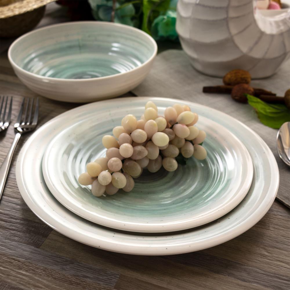 White and Light Blue Melamine Outdoor Dinnerware Set, Service for 4