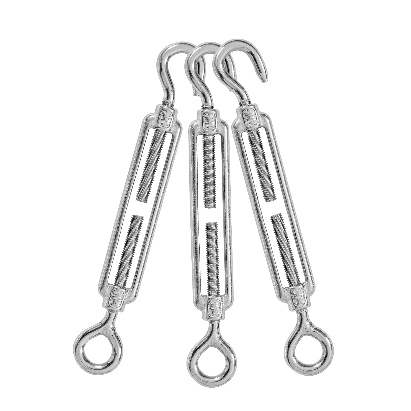 ITOPFOX  3 pcs M6 Hook Eye Turnbuckle 304 Stainless Steel Heavy Duty Wire Rope Tensioner for Cable Railing Garden Trellis Marine Rigging