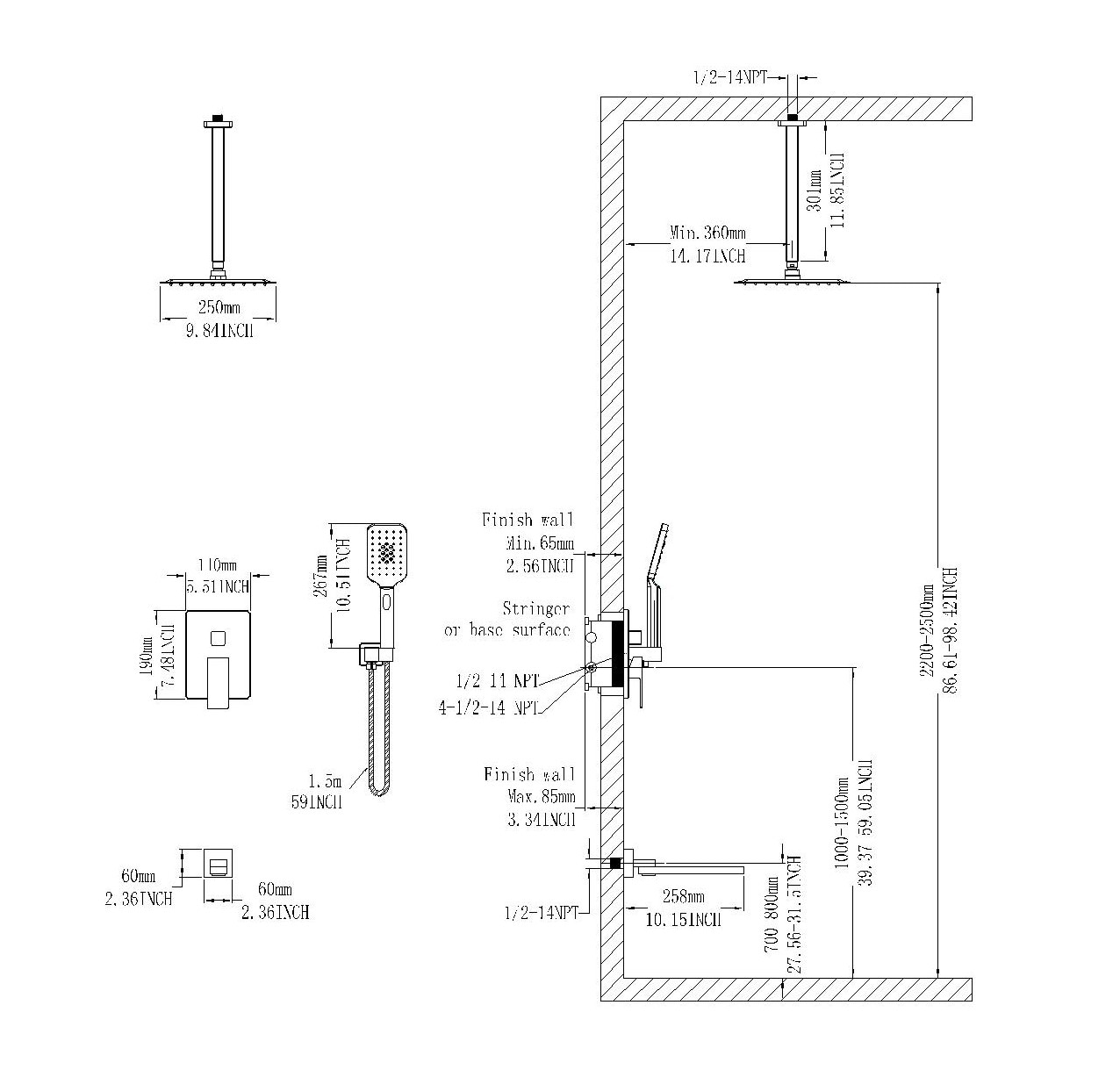 Topcraft TC-98103-10CP Showerhead-Bar-Panels - View #12