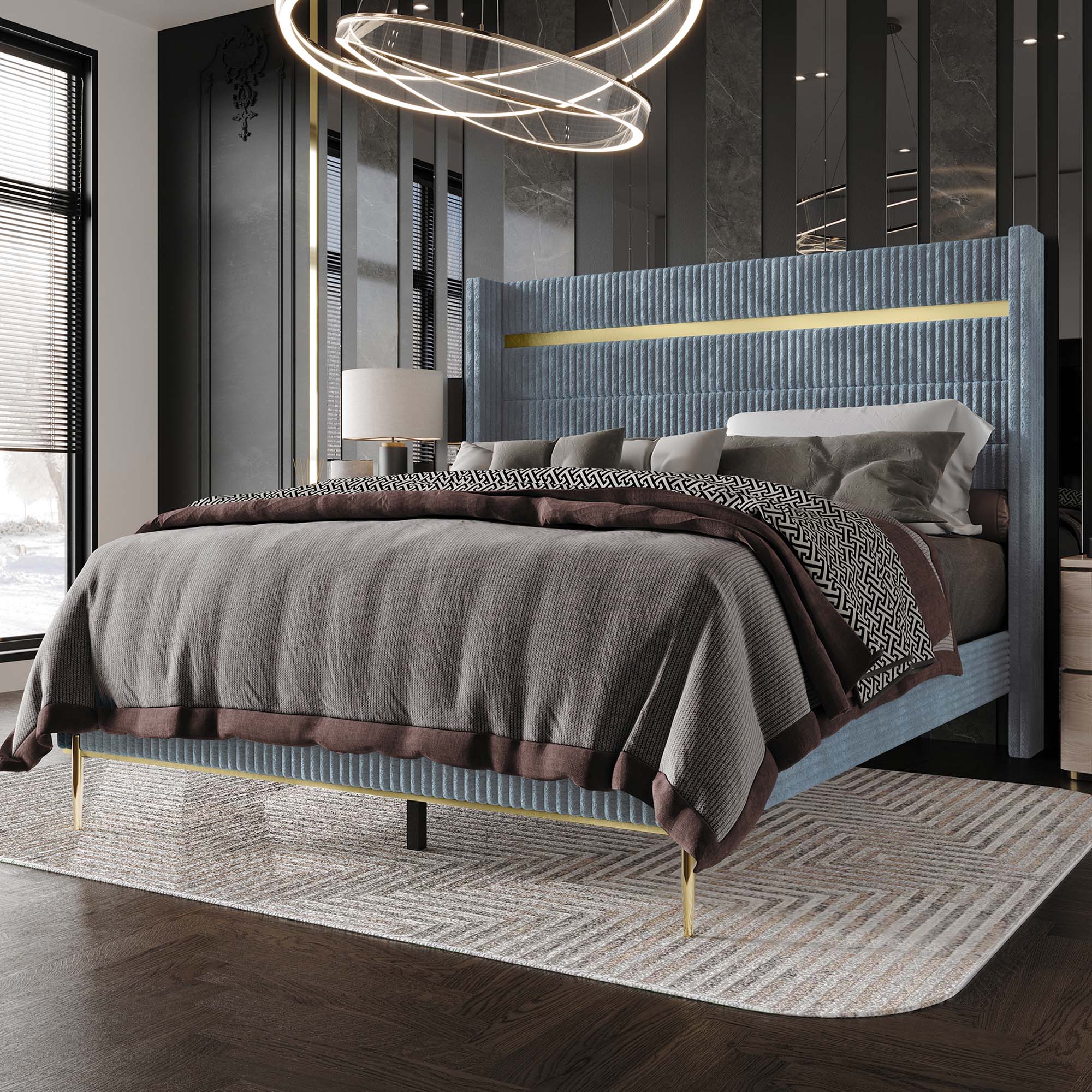 CasePiece C8406TUB-LBL-VV Light Blue Twin Wood Upholstered Bed