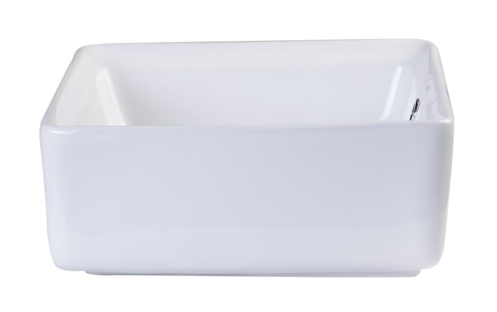 EAGO 15'' White Ceramic Square Bathroom Sink with Overflow