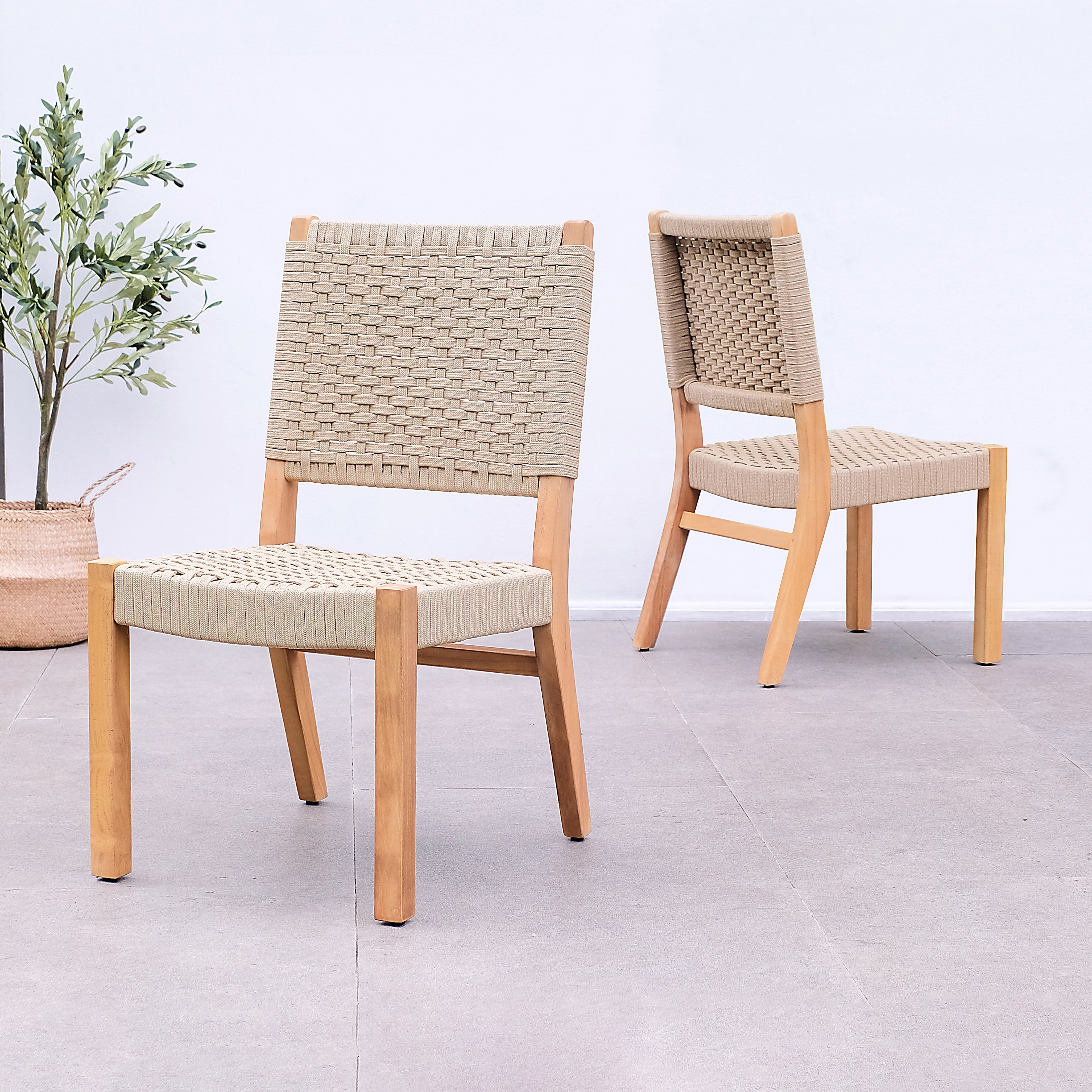 Cambridge Casual 111561-TW-XX-XX-TC Zephyr Set of 2 Woven Natural Teak Wood Frame Stationary Dining Chair with Woven Seat