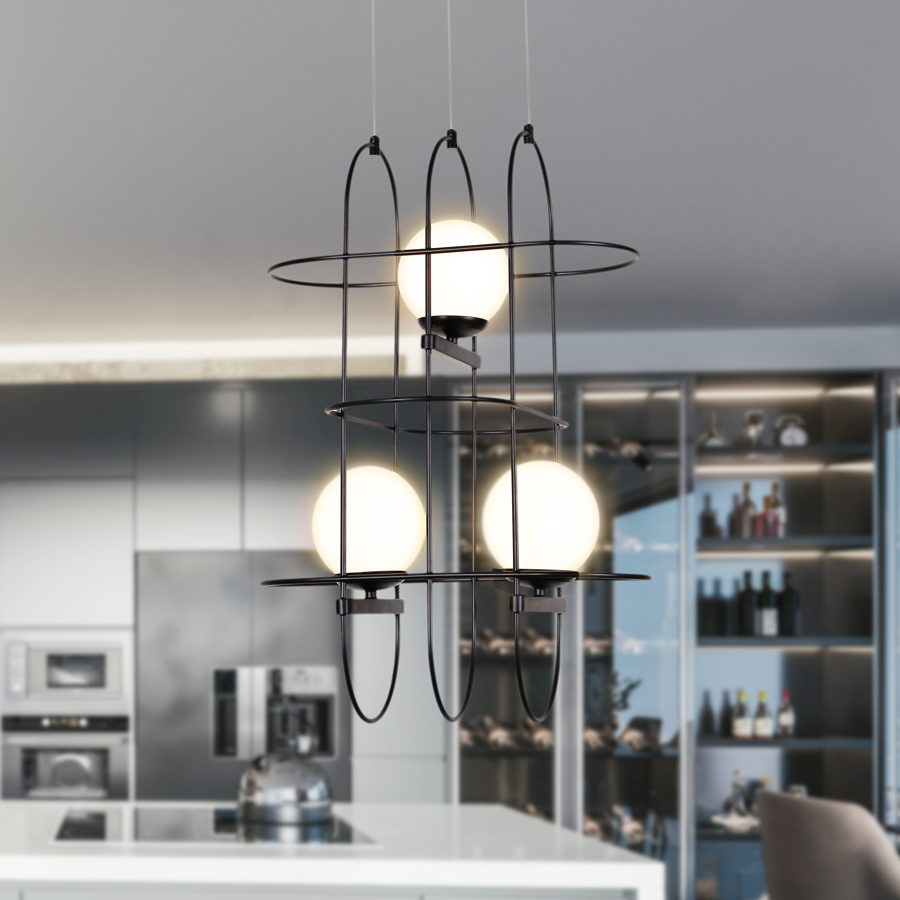 VONN Lighting VAC3273BL Lyra 3 -Light Matte Black Modern/contemporary Integrated LED Cage For Use in Bedrooms, Dining Rooms, Foyers, Kitchens, Living Rooms Chandelier