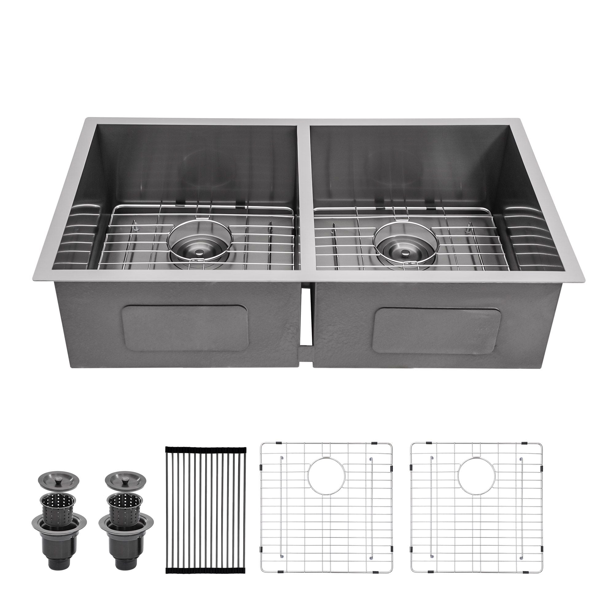 Tatayosi Undermount Kitchen Sink Double Bowl 18 Gauge Gunmetal Black Stainless Steel Sink Easy Installation