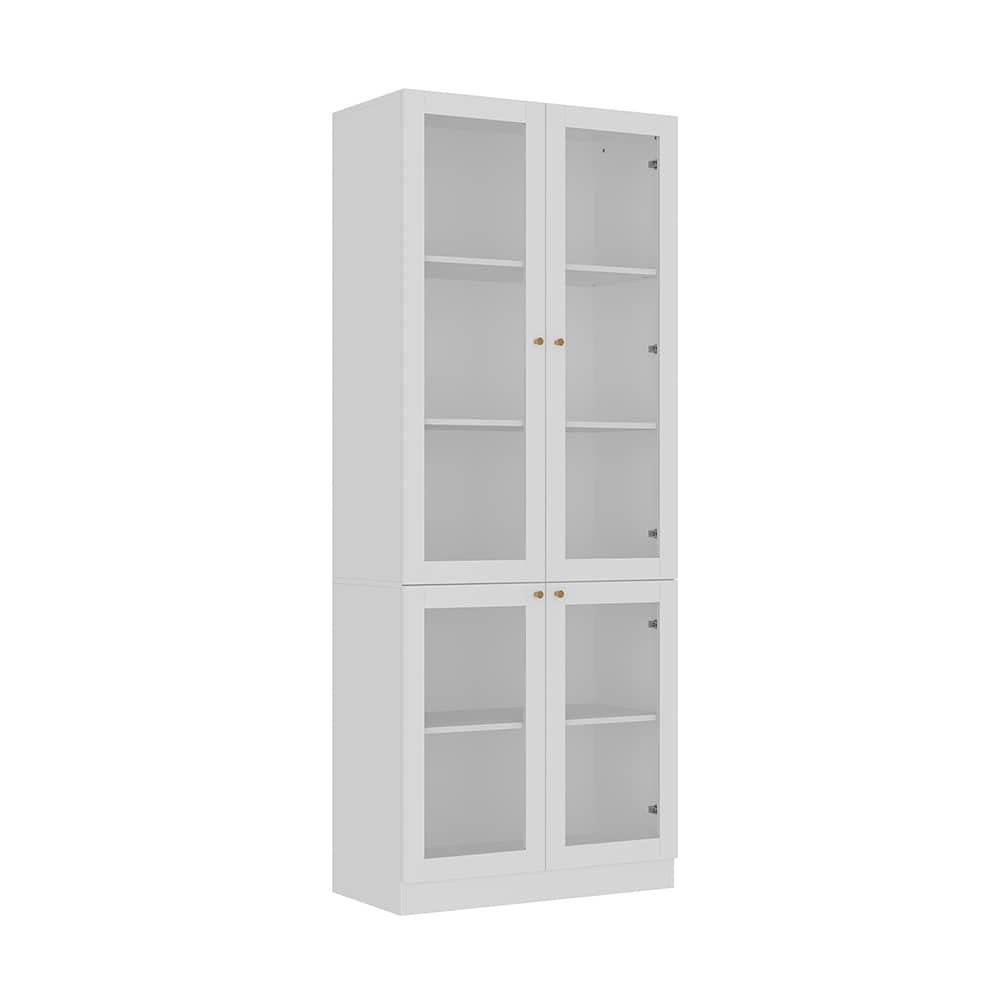 White Four Door Storage Cabinet with Gold Handles Tall Freestanding Modern Organizer for Living Room or Bedroom #V-KF020399-01