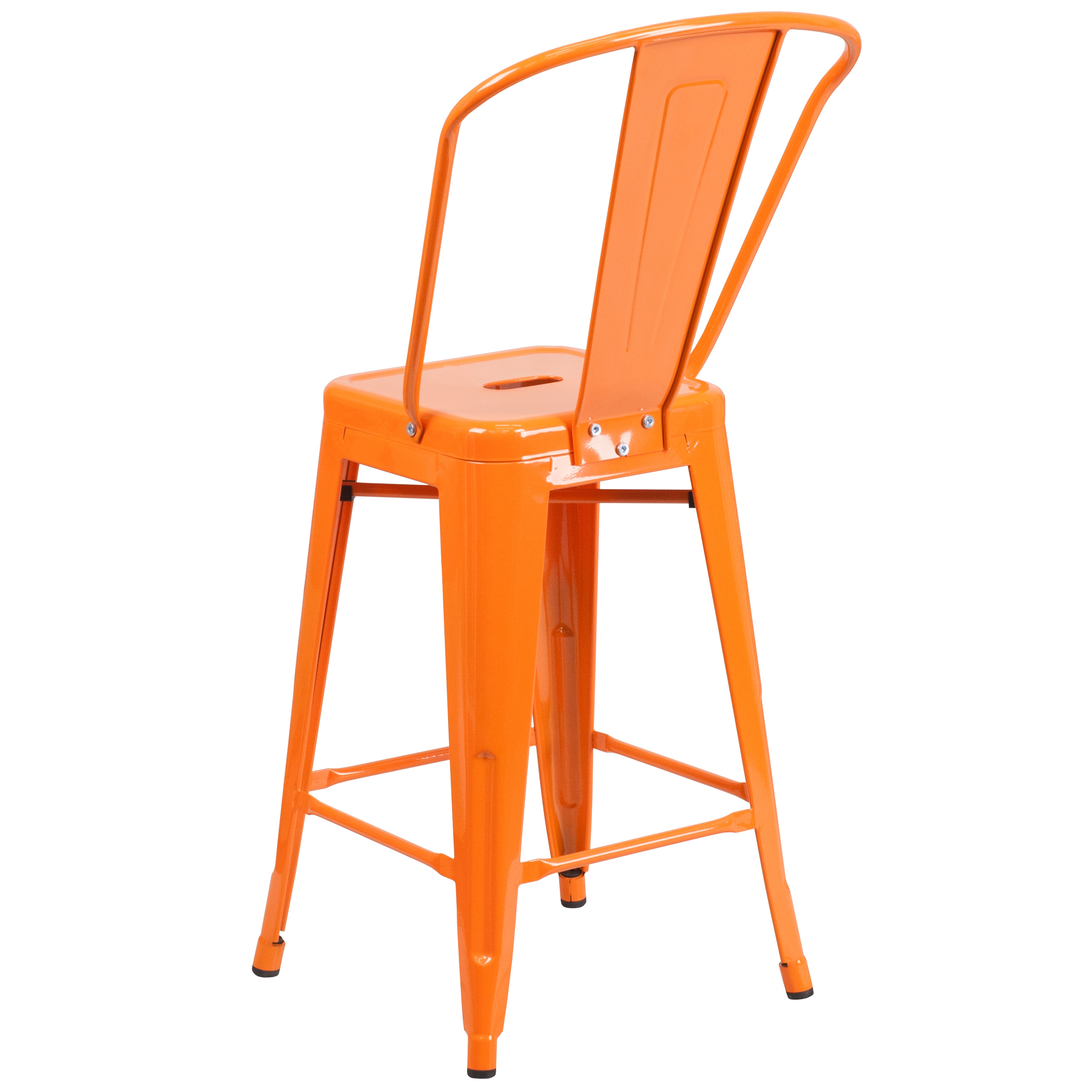 24" Orange Metal Indoor-Outdoor Counter Height Stool with Back