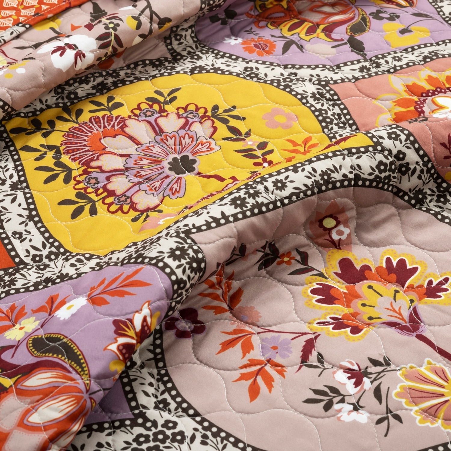 Tangerine Lilac Cotton King Reversible Quilt Set