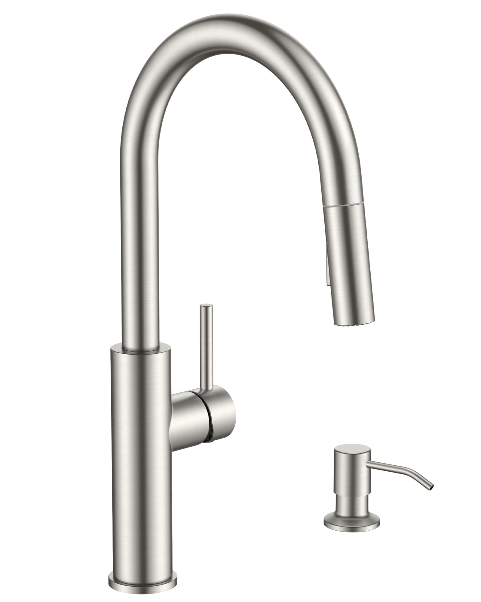 Justincity  Kitchen Faucet with Soap Dispenser Modern Brushed Nickel Single Handle High Arc Stainless Steel Kitchen Sink Faucet with Pull Down