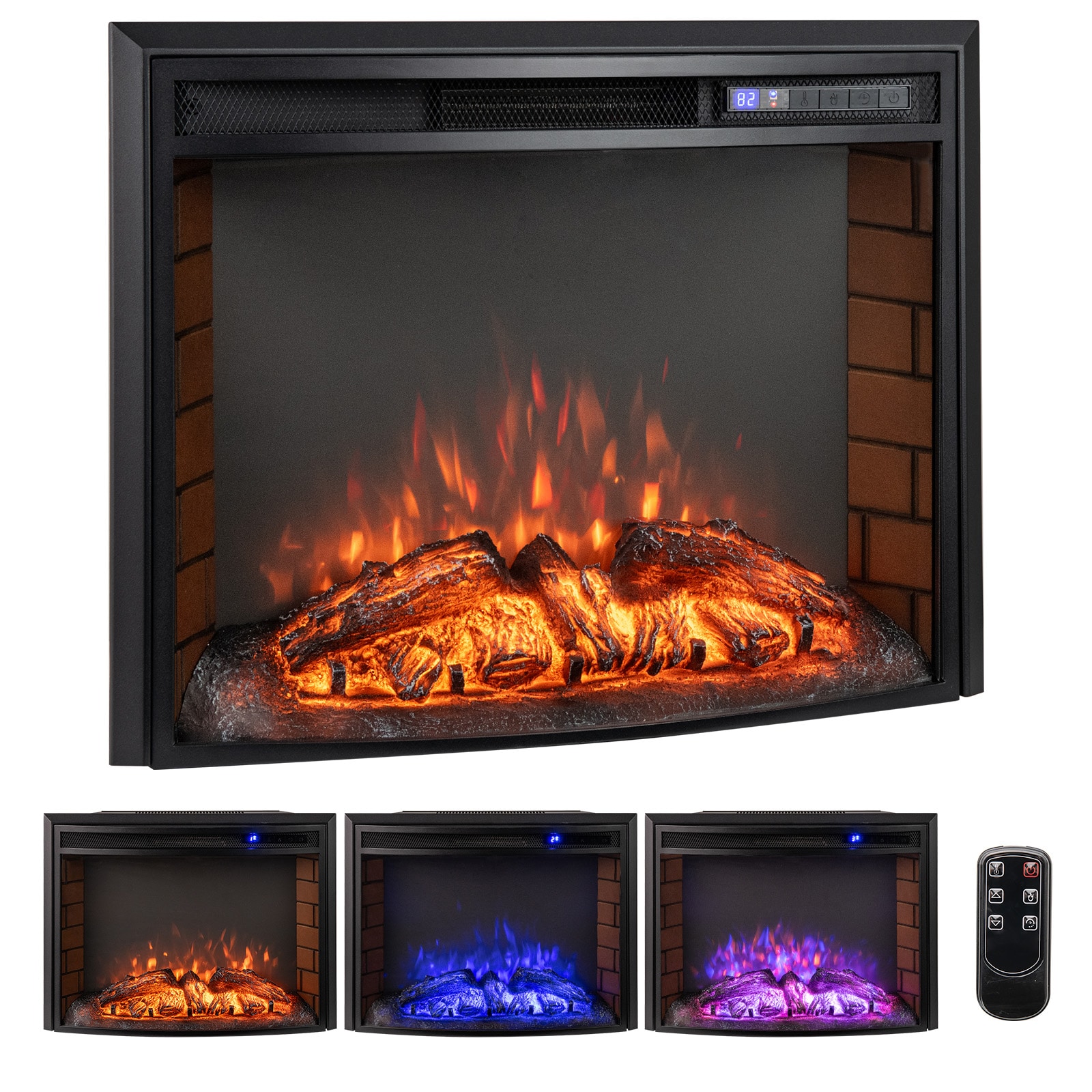 SUGIFT 26-in Black Curved Recessed Electric Fireplace Insert with Remote Control #LW038SUGHY1184