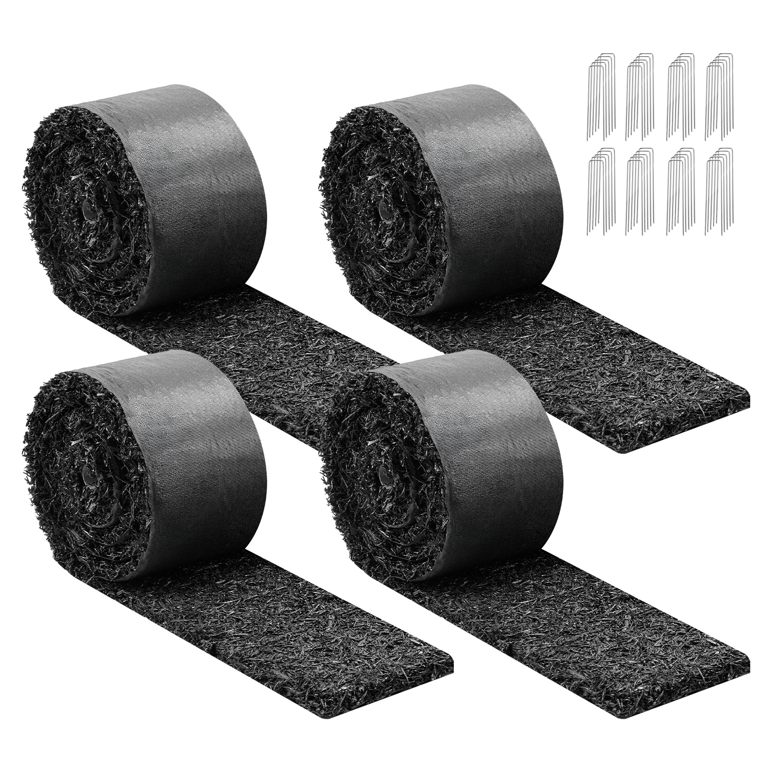 GIVIMO 4-Pack 120-in L x 4.5-in W x 0.5-in Thick Recycled Rubber Mulch Mat Roll for Landscape Edging