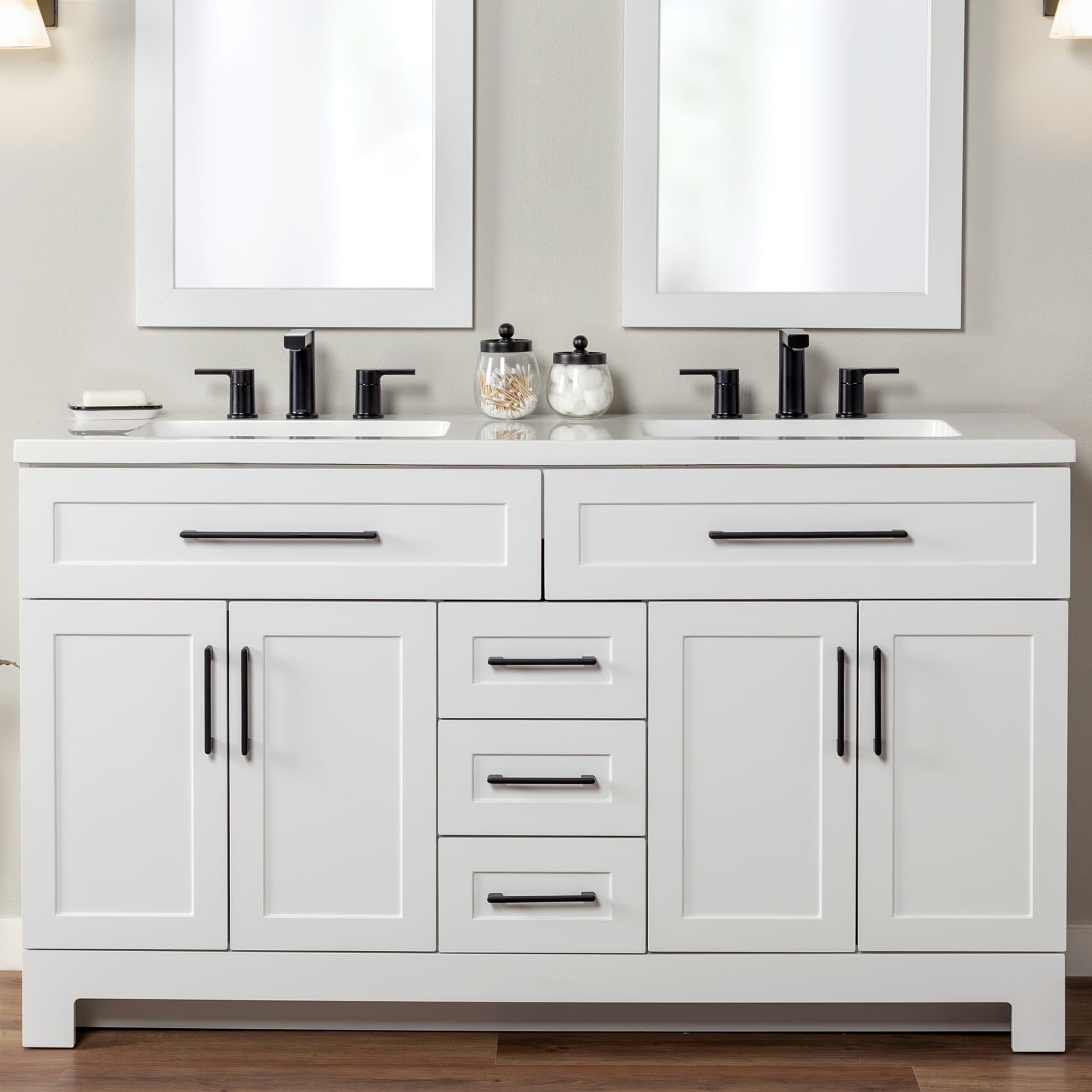 Style Selections CU60P2-WH Cauley 60-in True White Double sink Bathroom Vanity with White Cultured marble Top