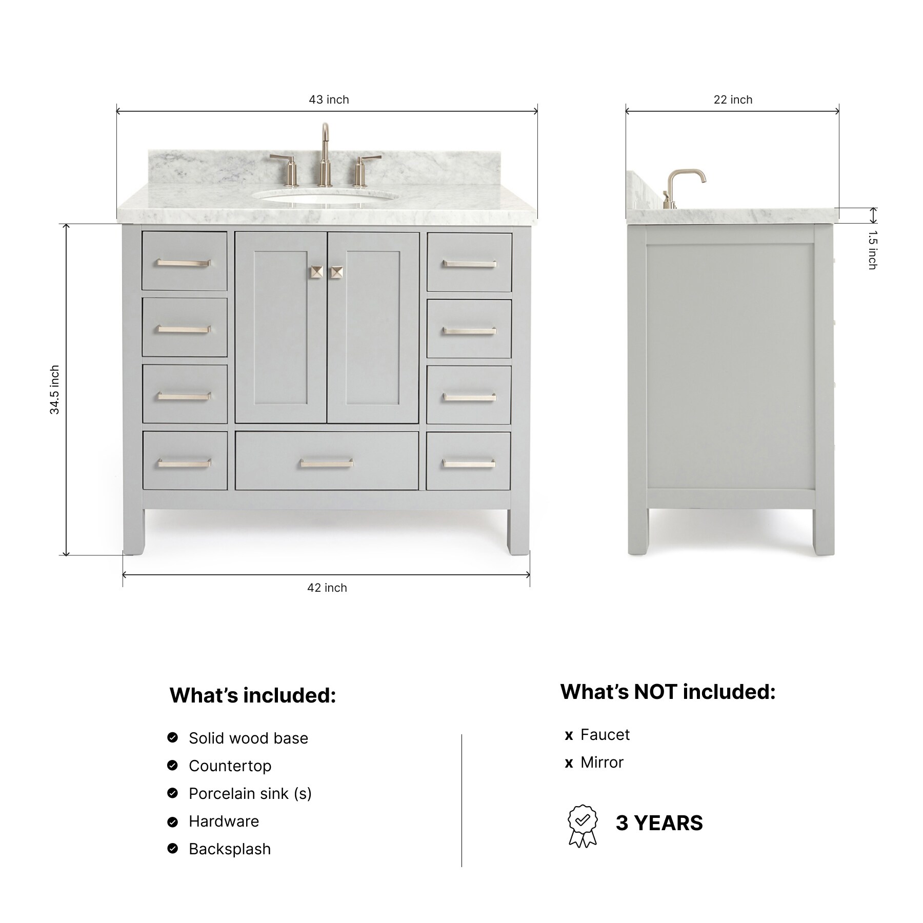 ARIEL A043S-VO-GRY Bath-Vanity-Combo - View #4