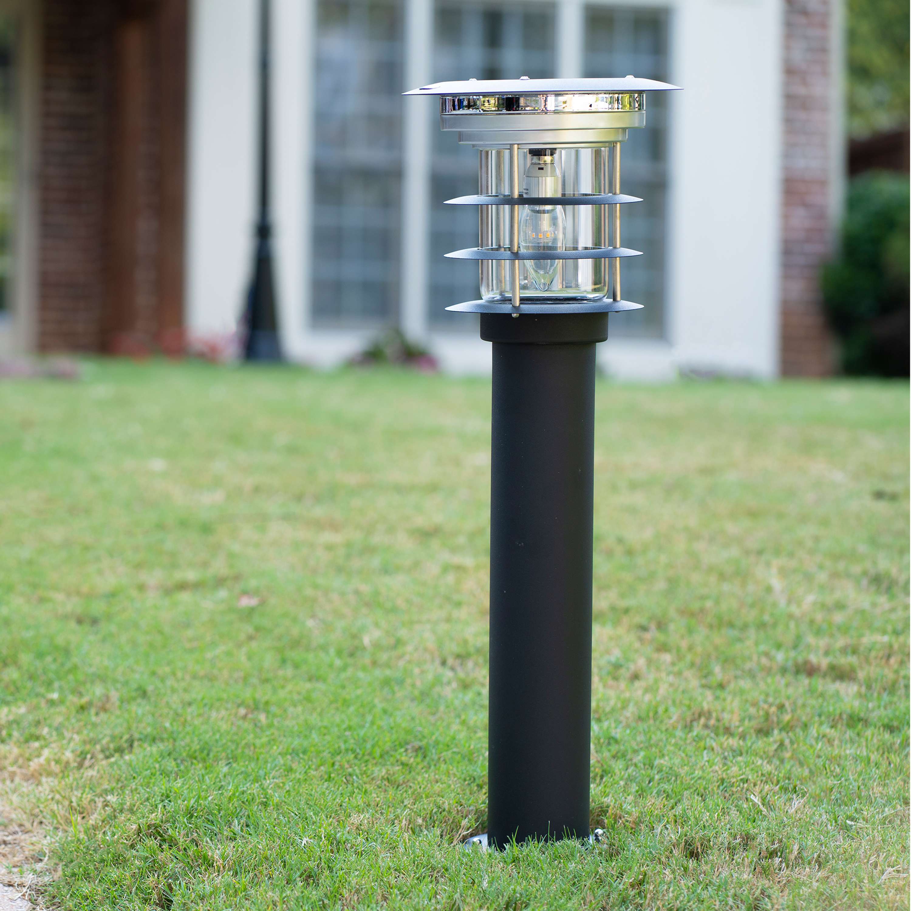 Black Stainless Steel LED Solar Pathway Bollard Lights, Set of 2