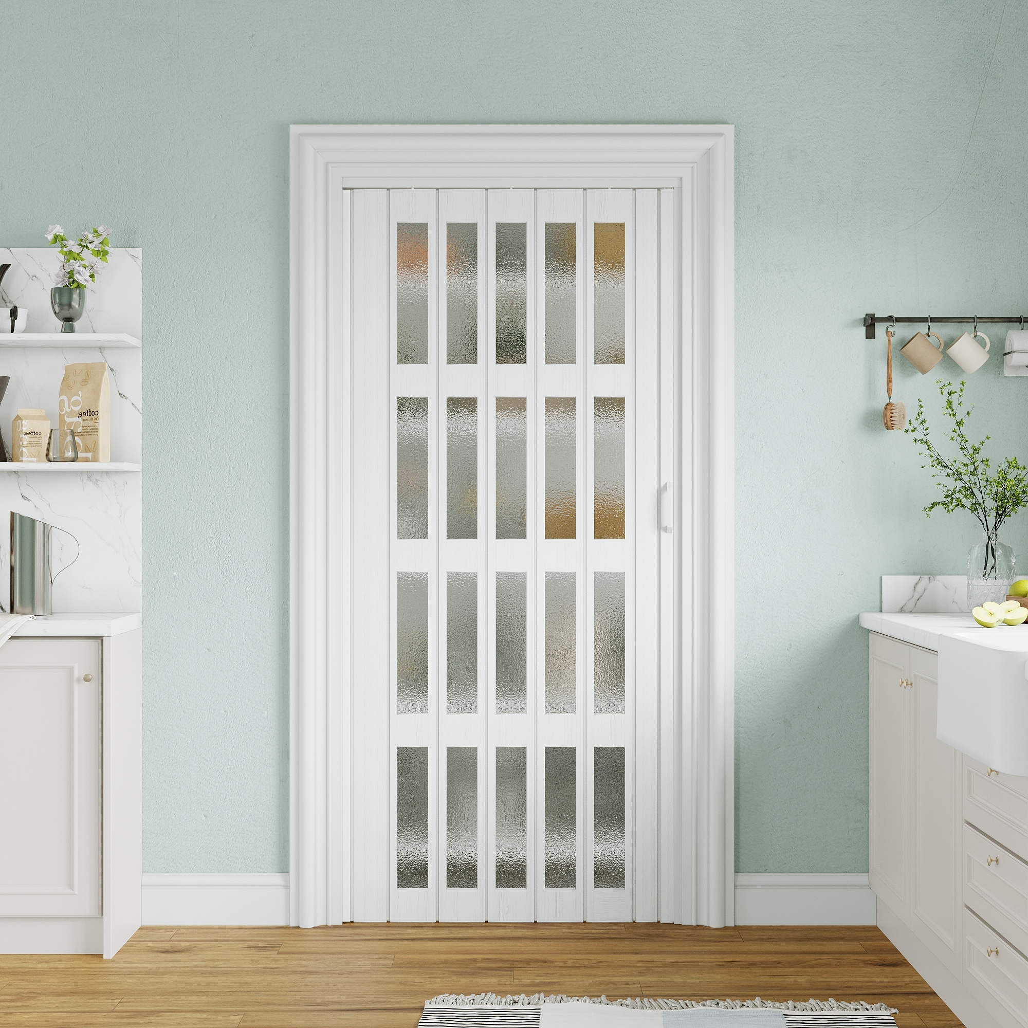 JUJUBON Accordion Door 38-in x 80-in Reversible/Universal Handing White PVC Accordion Door ( Hardware Included )