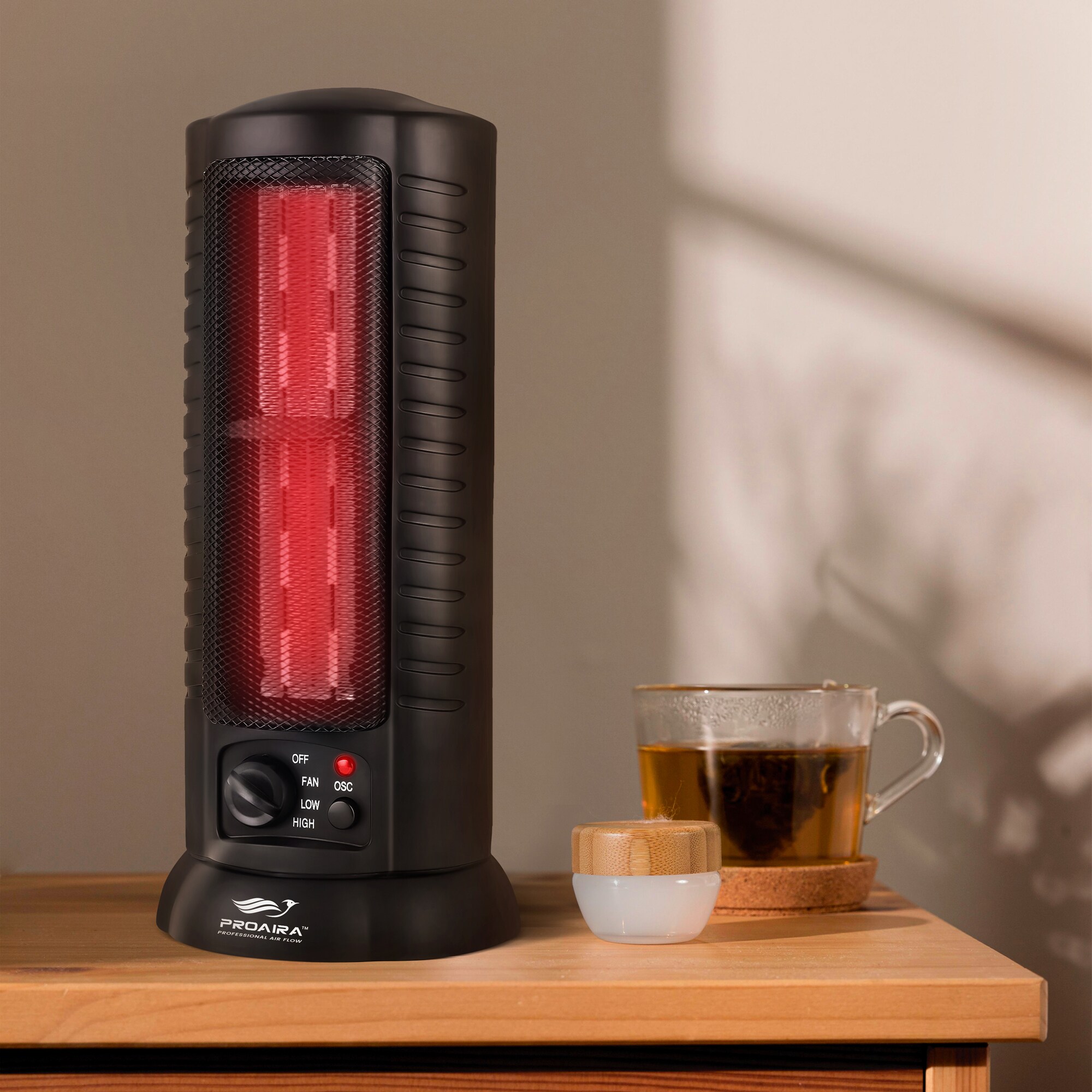 Proaira Black Ceramic Electric Tower Space Heater with Thermostat