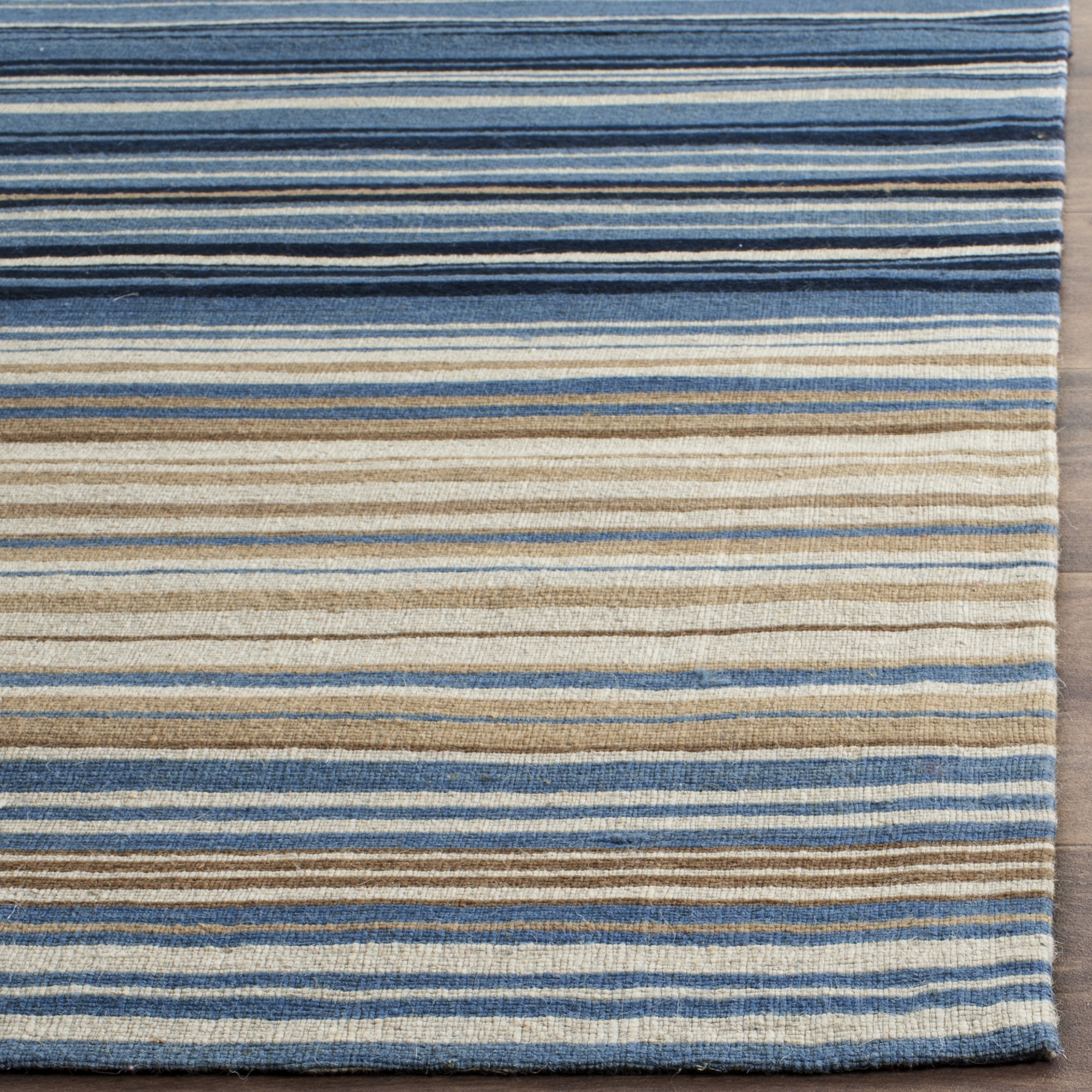 Marbella Blue and Beige Hand Loomed Wool Rug 4' x 6'