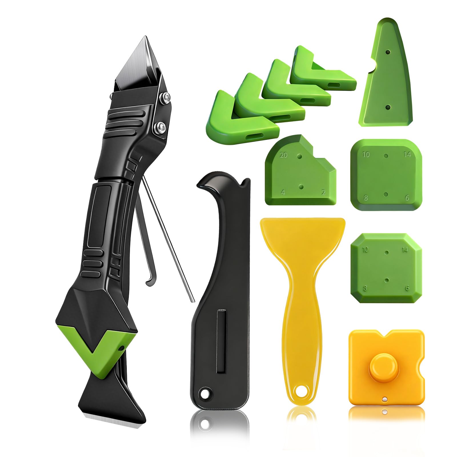 Etokfoks  Multi Purpose Caulk Gun Kit 5 in 1 with Remover Grout Scraper 6 Silicone Pads for Kitchen Bathroom Window