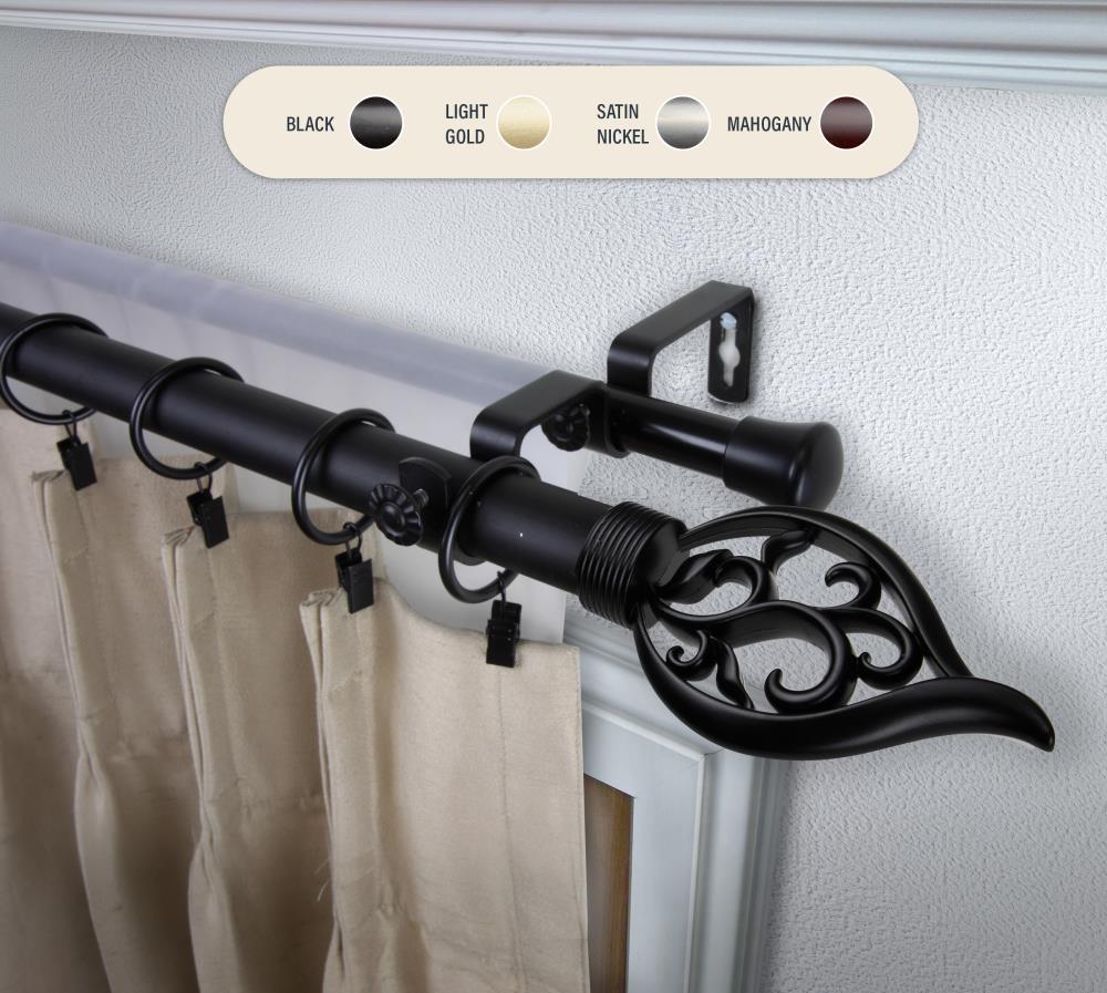 Hart & Harlow L100-62-992-D 1-in Daniella 120-in to 170-in Black Steel Double curtain rod with Finials