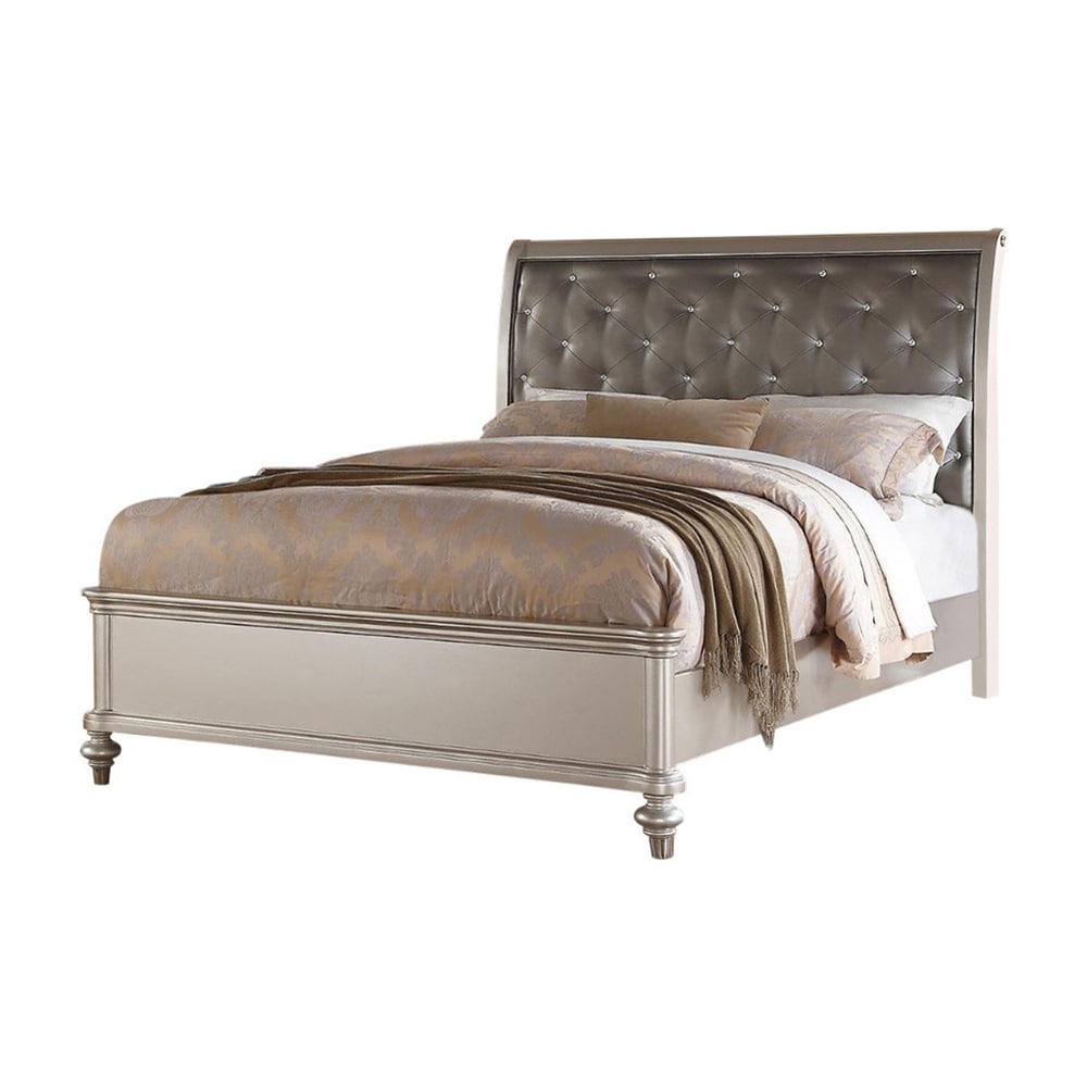 Benzara BM168438 Gray Queen Wood Upholstered Bed