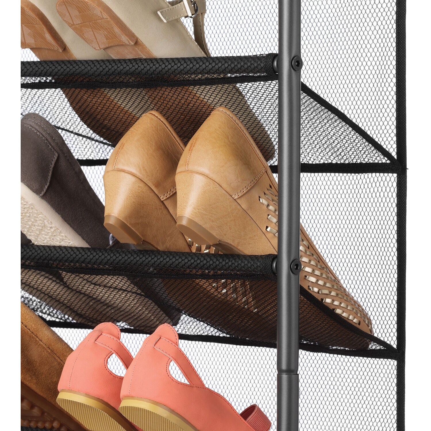 Gunmetal Gray Over-the-Door 36-Pair Shoe Rack with Mesh