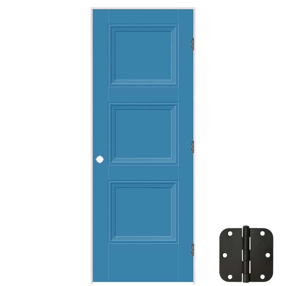 Masonite 5071827 32-in x 80-in Blue Heron Solid core 3-panel equal Left hand Smooth Prefinished Molded composite Flat Jamb Single Prehung Interior Door