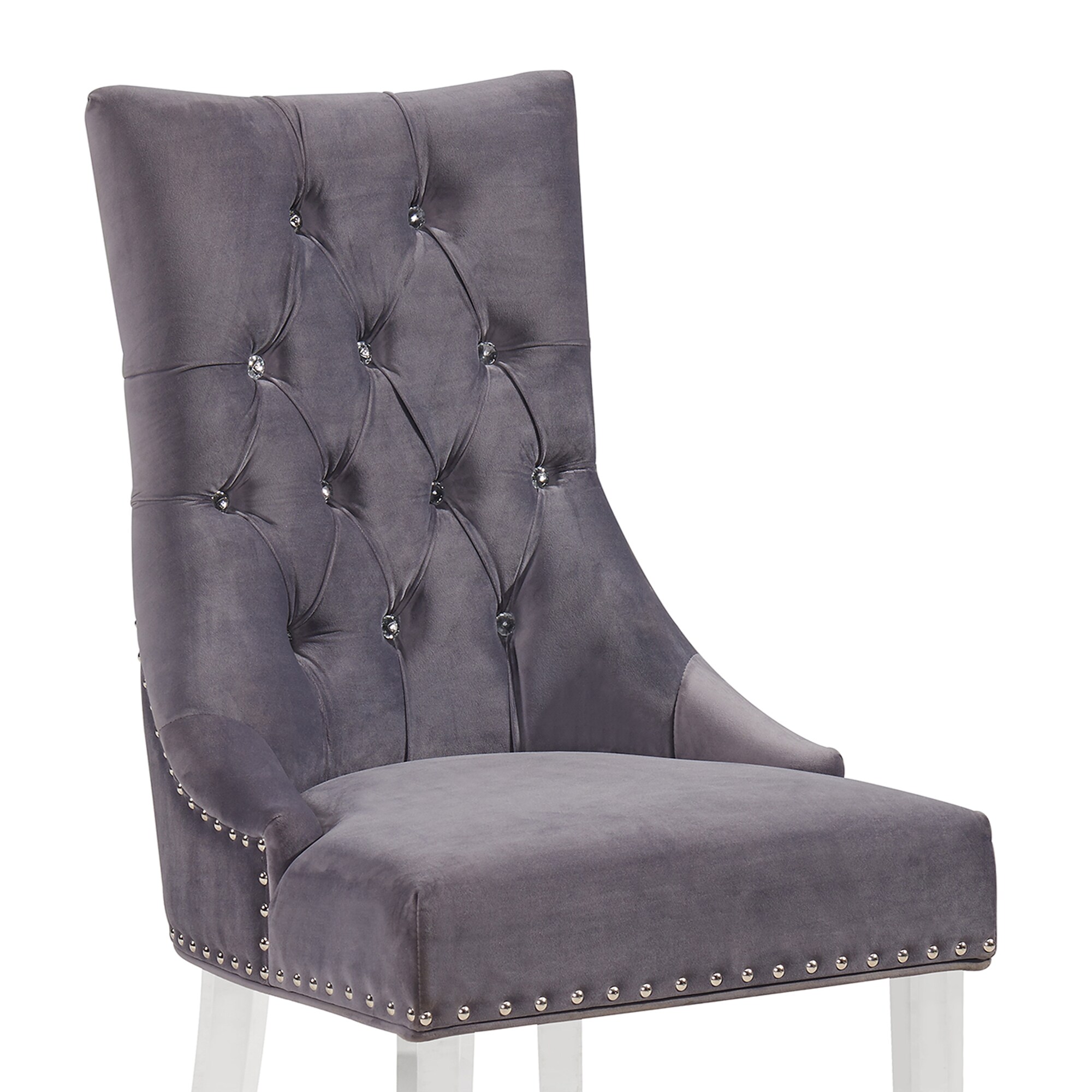 gray velvet tufted chair