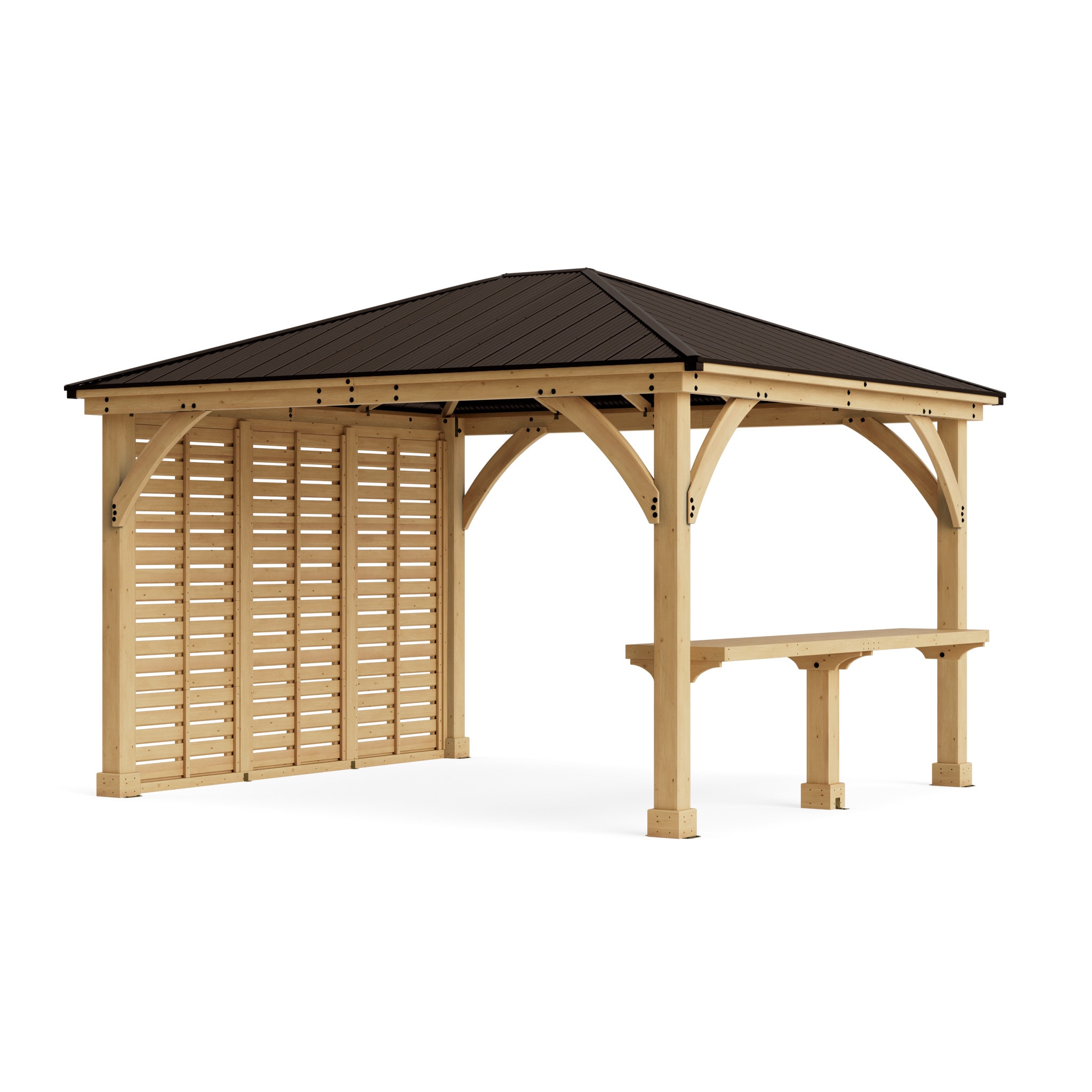 Yardistry YM11976COM 12-Feet x 14-Feet Meridian Rectangle Natural Cedar Stain Wood Aluminum Roof Permanent Gazebo