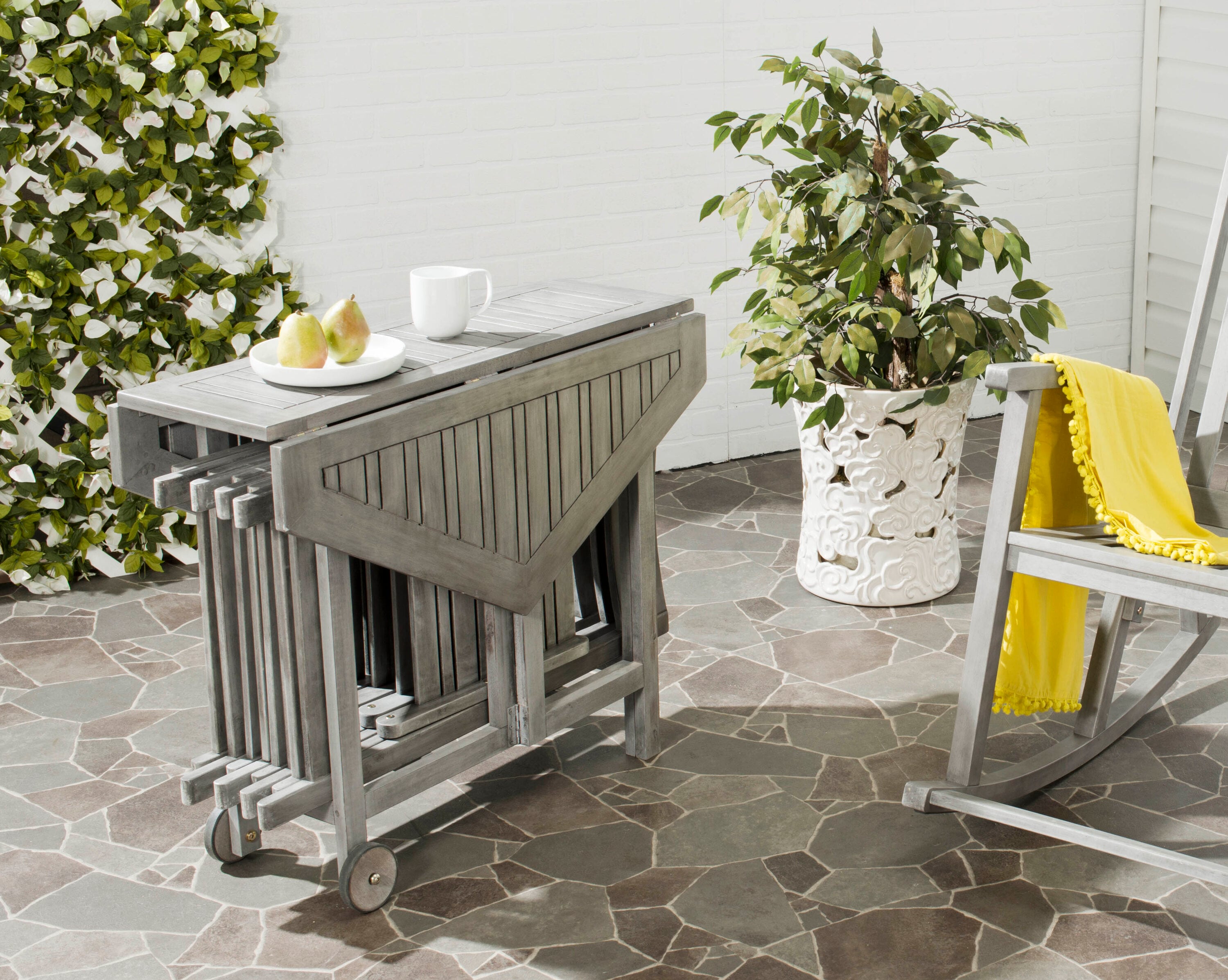 Safavieh PAT7000B Kerman 5 -Piece Gray Wash Patio Dining Set Wood Hexagon Table with 4 Stationary Chairs