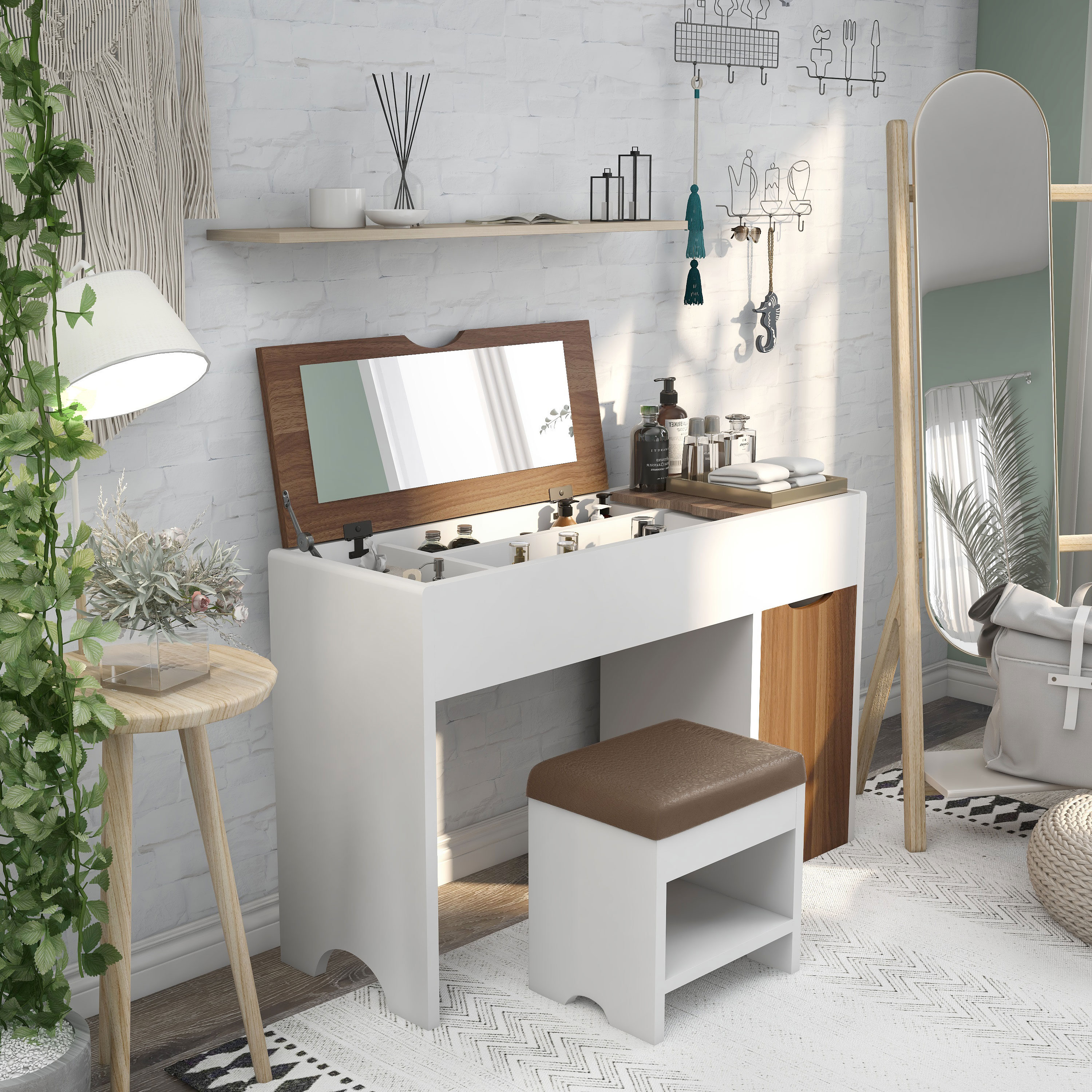 Furniture of America YNJ-1862C2 47.24-in White Makeup Vanity