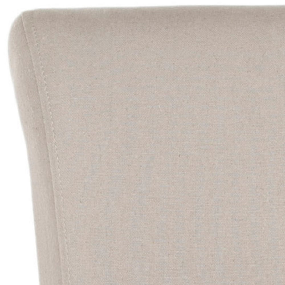 Transitional Beige Linen & Birch Wood Counter Stool with Nailhead Detail